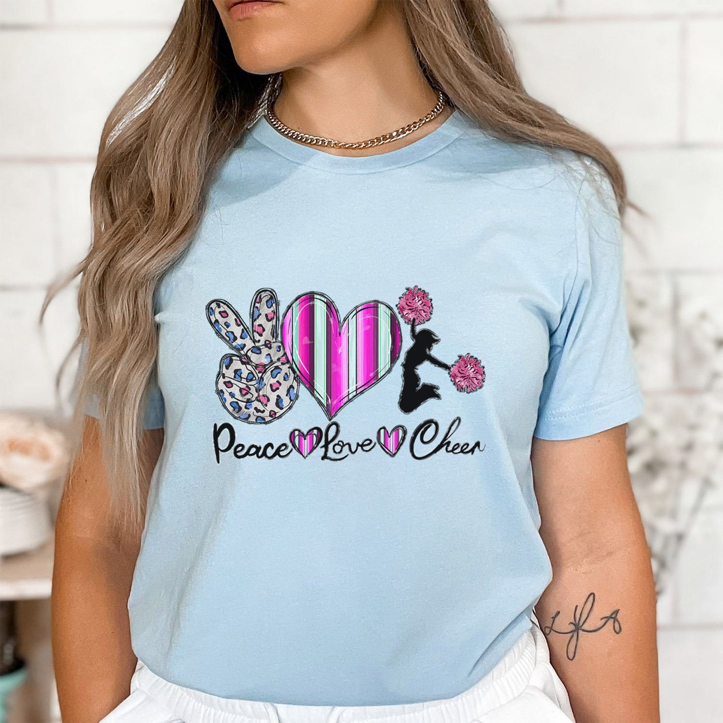 Peace Love Cheer Shirt, Cheerleader T-Shirt, Cheer Shirt, Cheer Spirit Wear, Competiton Shirt, Gift Shirt for Her