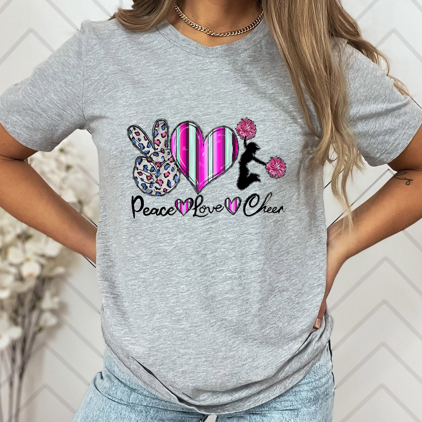 Peace Love Cheer Shirt, Cheerleader T-Shirt, Cheer Shirt, Cheer Spirit Wear, Competiton Shirt, Gift Shirt for Her