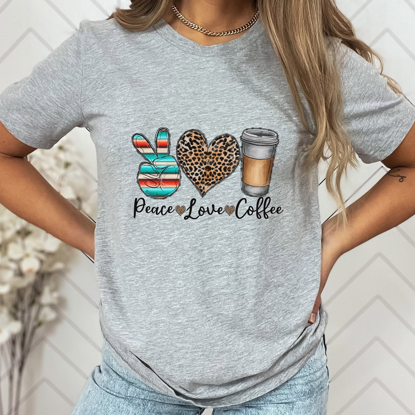 Peace Love Coffee Shirt, Coffee T-Shirt, Coffee Lovers Shirt, Inspirational T-shirt, Gift Shirt for Her, Coffee Gift Shirt