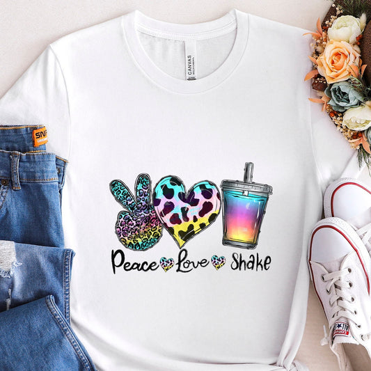 T-shirt Peace Love Shake, T-shirt pour amoureux des boissons, T-shirt pour amoureux des boissons, T-shirt cadeau pour elle, Like Heart Shake