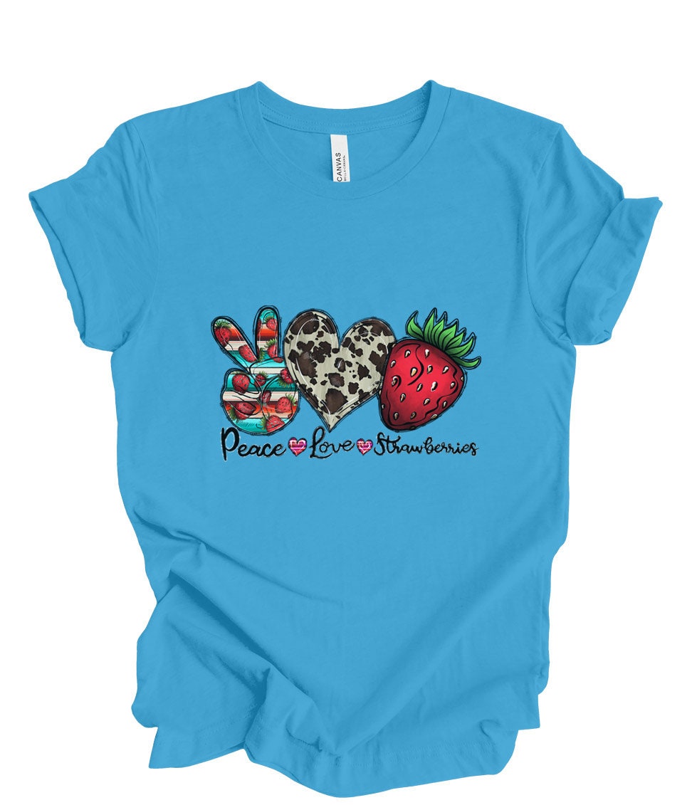 T-shirt Peace Love Strawberries, T-shirt Fraises, T-shirt Fraises, T-shirt Fraises drôle, T-shirt Nourriture végétalienne