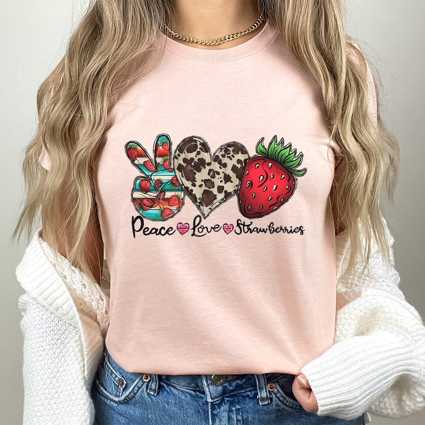 T-shirt Peace Love Strawberries, T-shirt Fraises, T-shirt Fraises, T-shirt Fraises drôle, T-shirt Nourriture végétalienne