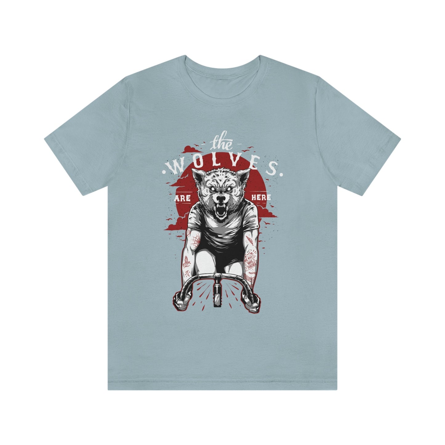 The Wolves are Here T-shirt, T-shirt with Wolf, Horror Shirt, Scary Shirt, Wolf with Tattoos Riding a Bike, Gothic Shirt