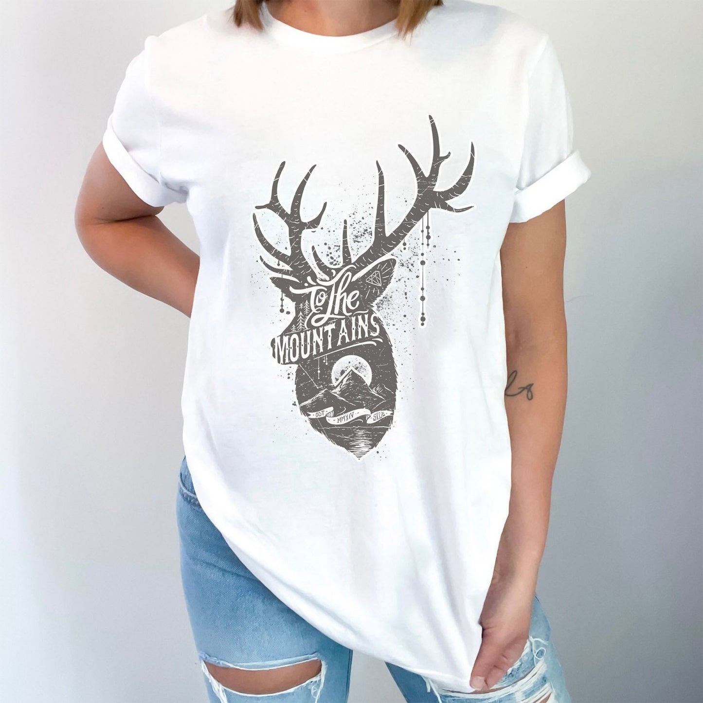 T-shirt Vers les montagnes, T-shirt Cerf, T-shirt Sauvage, T-shirt Camping, T-shirt Aventure, T-shirt Plein Air, T-shirt Nature, T-shirt Voyage