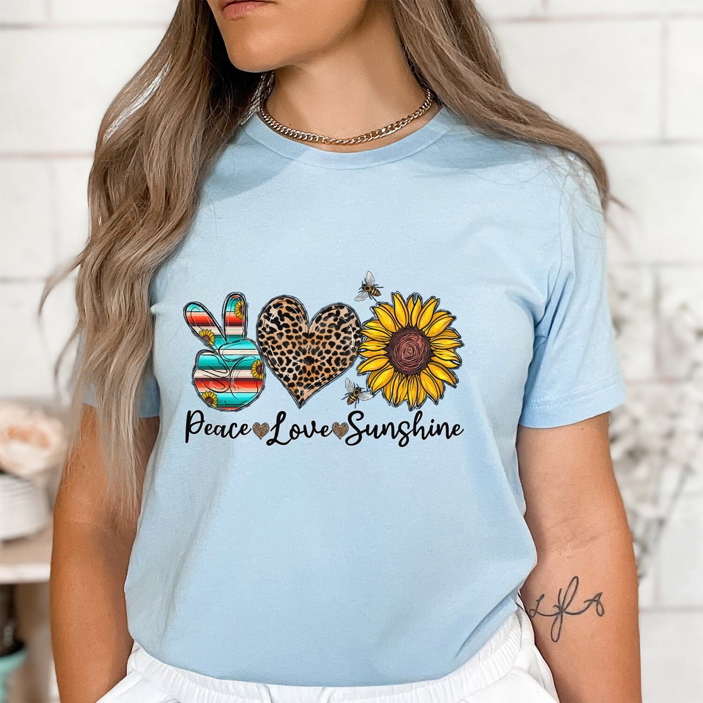 Peace Love Sunshine Shirt, Sunflowers T-Shirt, Hippie Shirt, Gift Shirt for Her, Like Heart Emoji Shirt