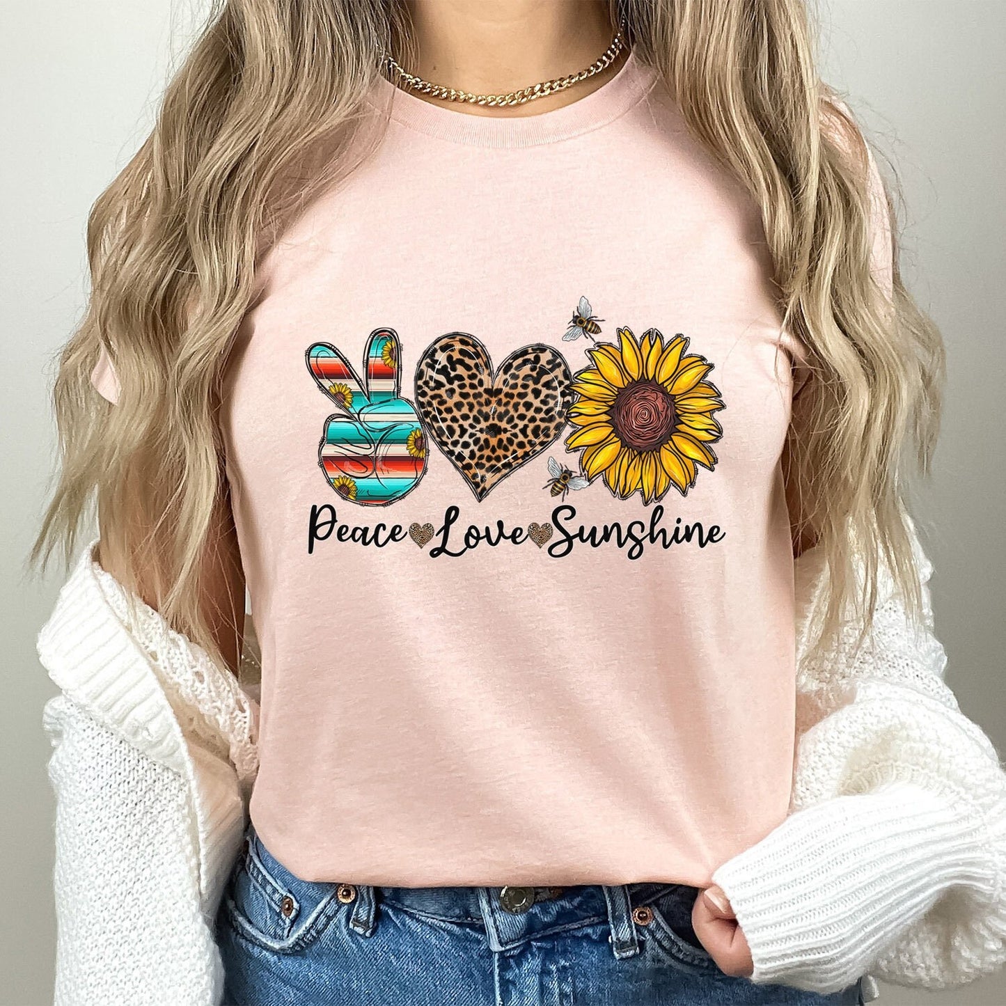 Peace Love Sunshine Shirt, Sunflowers T-Shirt, Hippie Shirt, Gift Shirt for Her, Like Heart Emoji Shirt