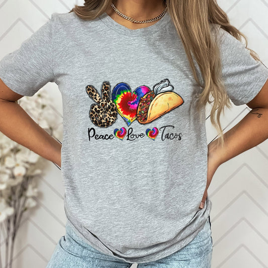 T-shirt Peace Love Tacos, T-shirt pour amoureux des tacos, T-shirt pour amoureux de la nourriture, T-shirt cadeau pour elle, T-shirt de cuisine mexicaine, T-shirt inspirant