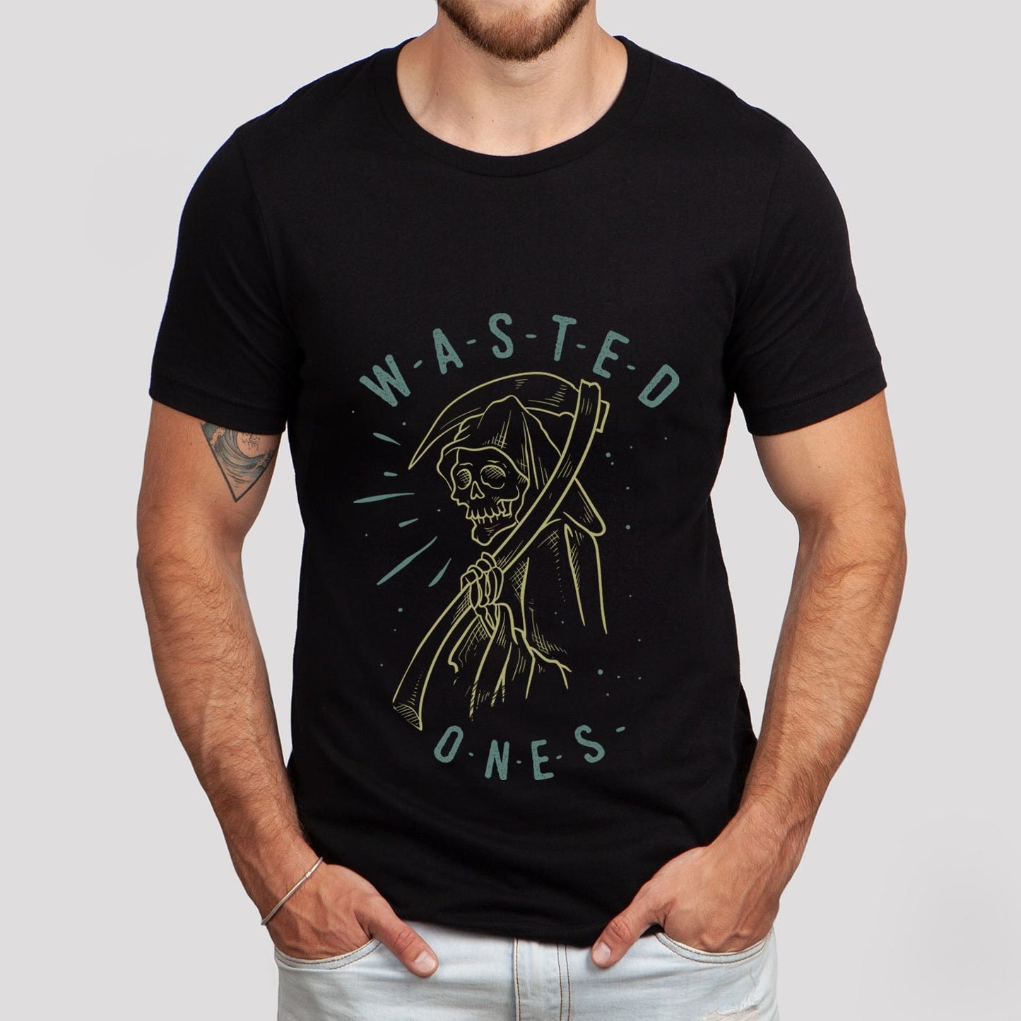 T-shirt Wasted Ones, T-shirt Ange de la Mort, T-shirt avec squelette, T-shirt Mythologie, T-shirt Squelette Effrayant, T-shirt Horreur, T-shirt Gothique