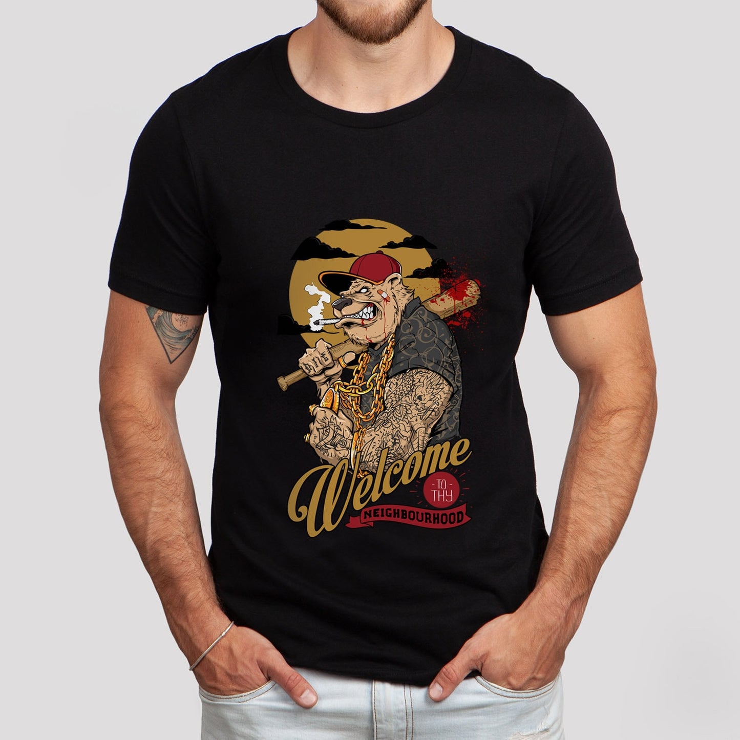 T-shirt drôle de chien, T-shirt avec humour, T-shirt de chien avec des tatouages, T-shirt de bienvenue dans ton quartier, T-shirt cadeau amusant