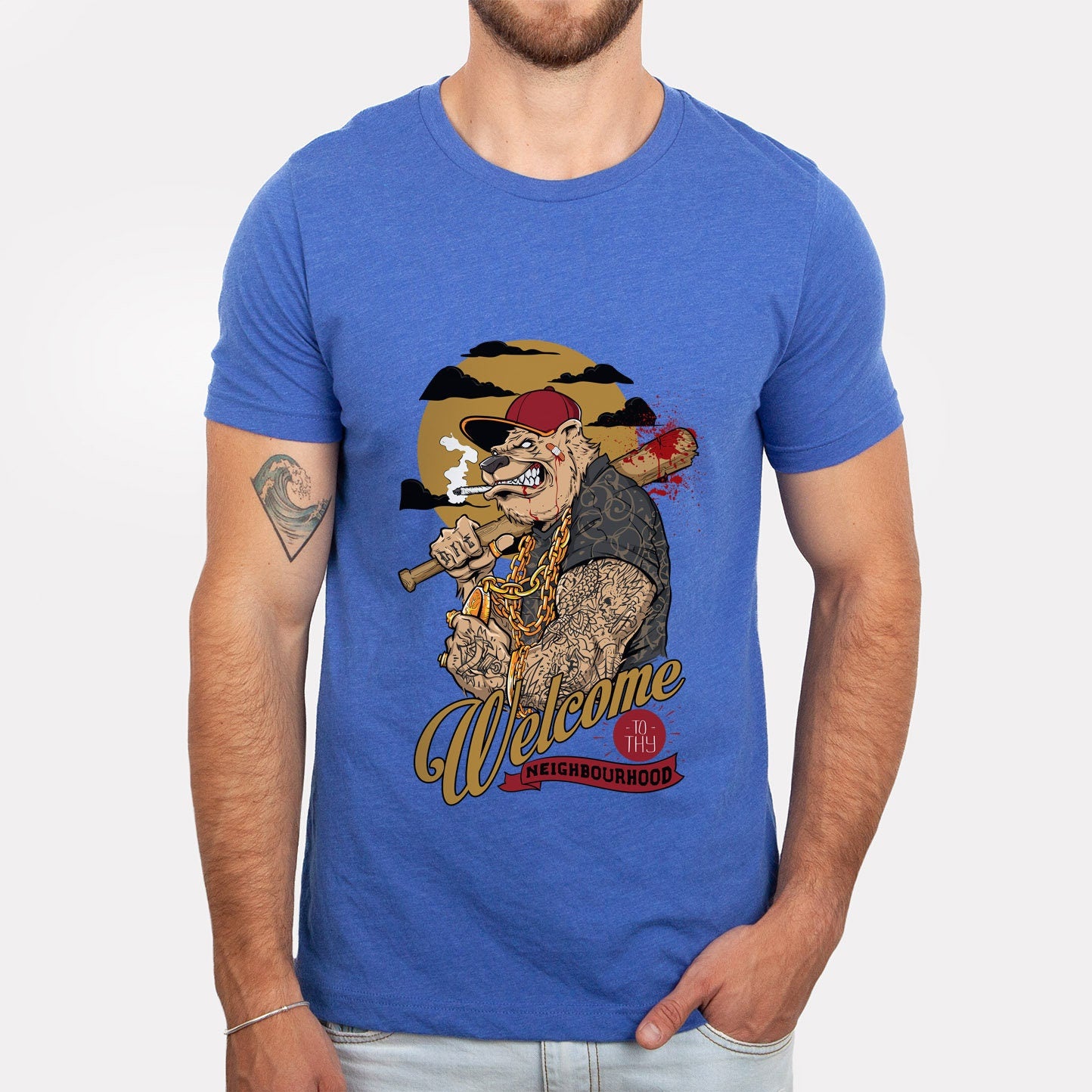 T-shirt drôle de chien, T-shirt avec humour, T-shirt de chien avec des tatouages, T-shirt de bienvenue dans ton quartier, T-shirt cadeau amusant