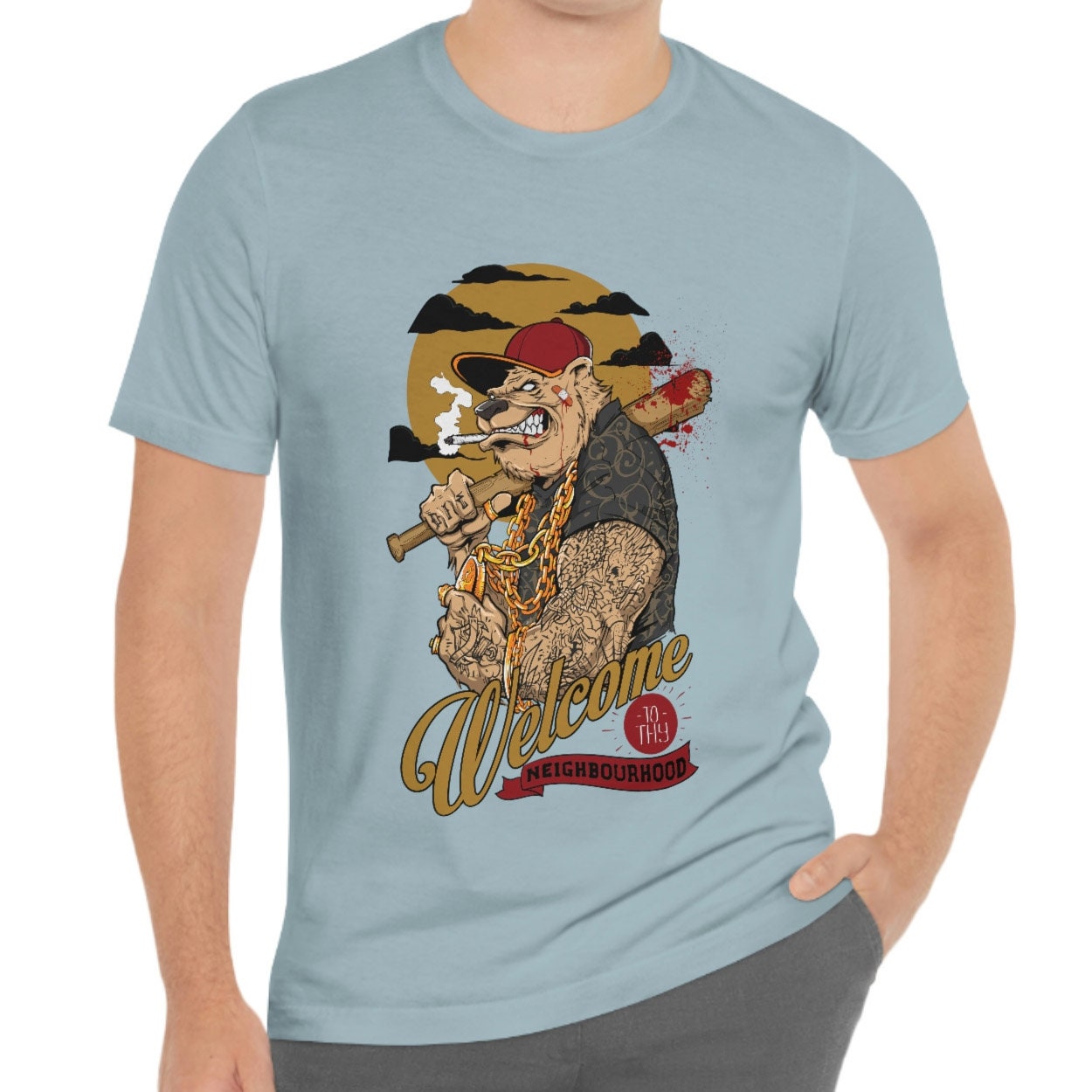 T-shirt drôle de chien, T-shirt avec humour, T-shirt de chien avec des tatouages, T-shirt de bienvenue dans ton quartier, T-shirt cadeau amusant