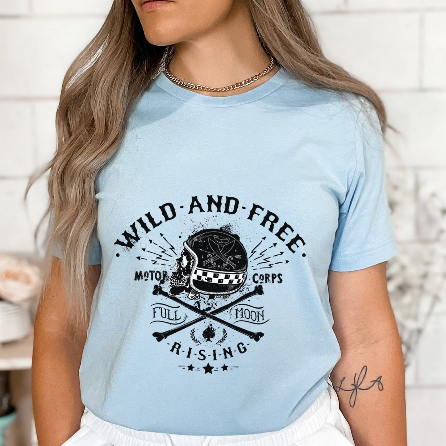 Wild and Free T-shirt, T-shirt with Skeleton, Motorcycle T-Shirt, Bikers T-shirt, Riders T-Shirt, Skull and Fire, Motorcycle Gifts