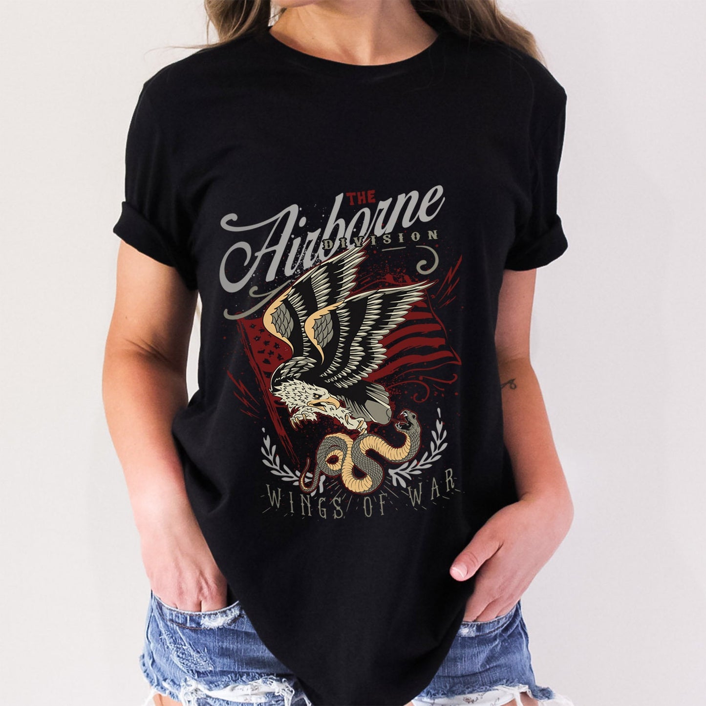 T-shirt Wings of War, T-shirt Aigle, T-shirt avec Serpent, T-shirt Division Aéroportée avec Aigle et Serpent, T-shirt Militaire, T-shirt Cadeau