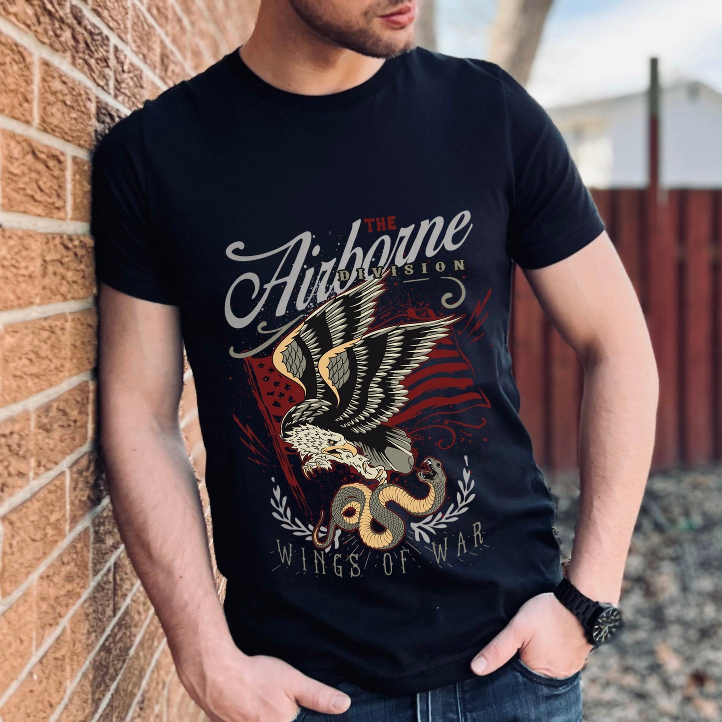 T-shirt Wings of War, T-shirt Aigle, T-shirt avec Serpent, T-shirt Division Aéroportée avec Aigle et Serpent, T-shirt Militaire, T-shirt Cadeau