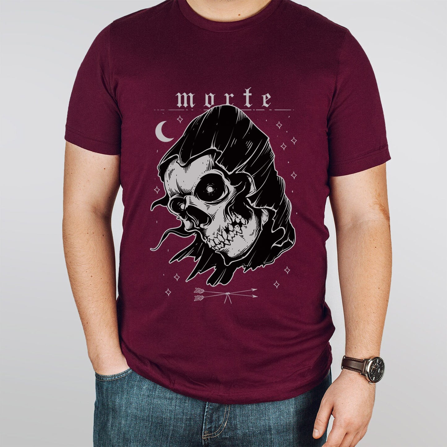 Morte Dead T-shirt, Horror Shirt, Skeleton T-shirt, Skeleton Head Shirt, T-shirt, Shirt with Skull, Celestial Moon Shirt