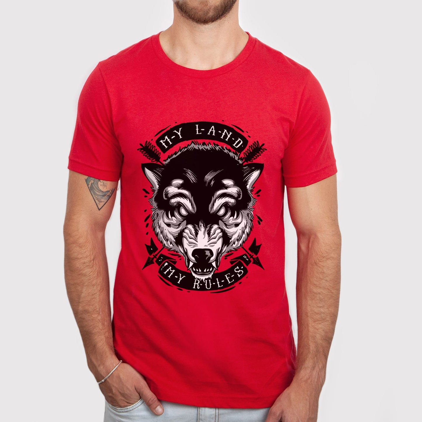 Wolf T-shirt, Wolf Head T-shirt, My Land My Rules Shirt, Scary T-shirt, Werewolf and Moon, Animal T-Shirt, Shirt with Scary Wolf