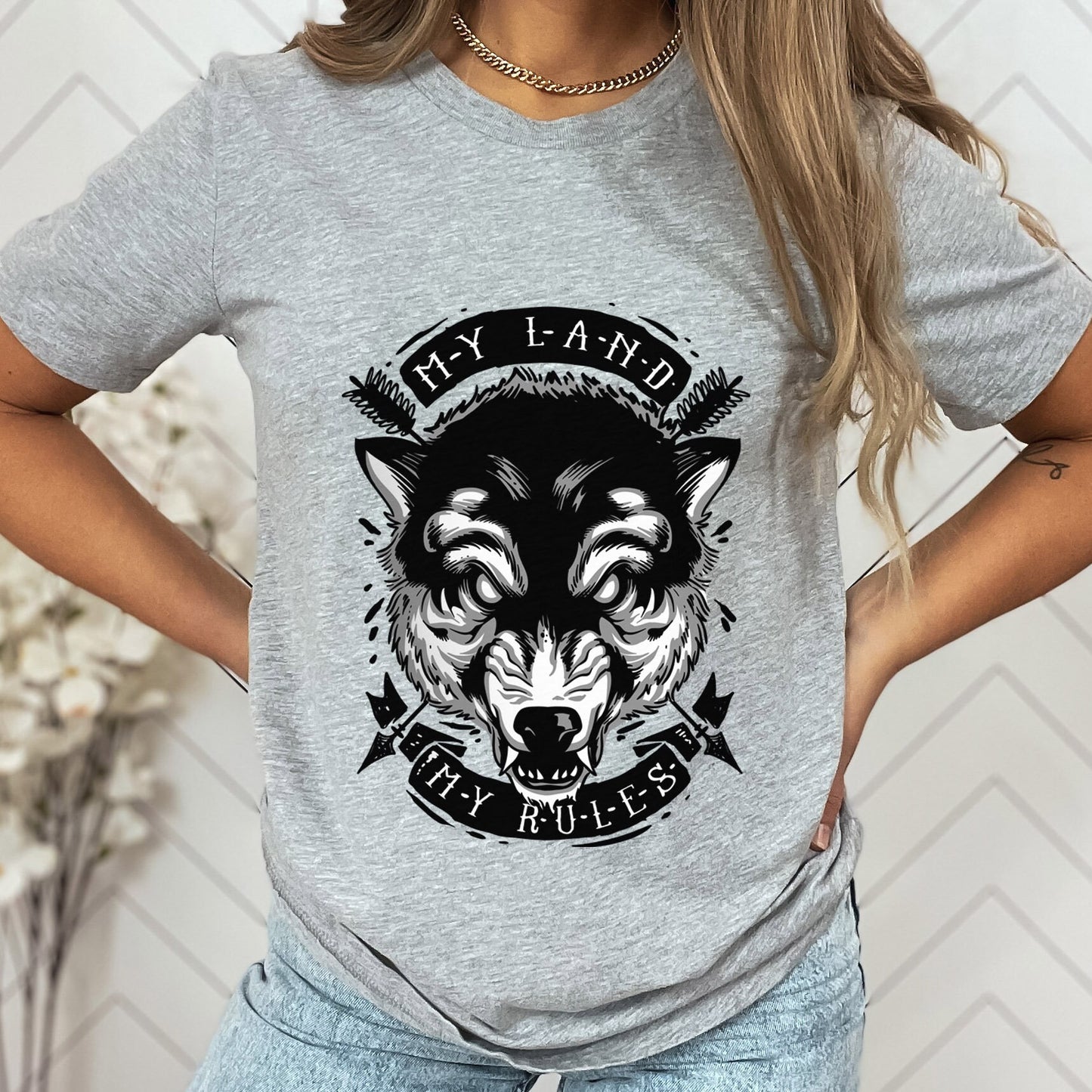 Wolf T-shirt, Wolf Head T-shirt, My Land My Rules Shirt, Scary T-shirt, Werewolf and Moon, Animal T-Shirt, Shirt with Scary Wolf