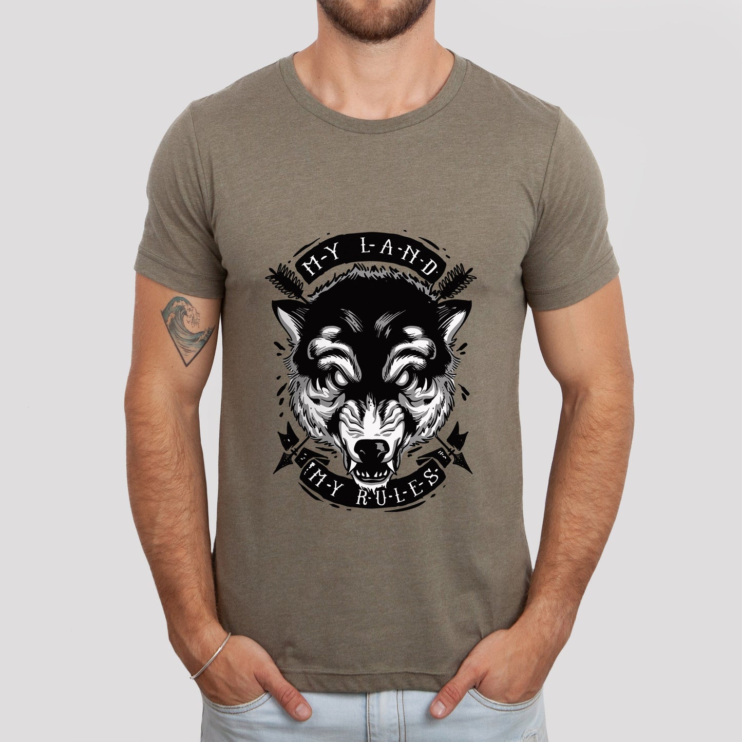 Wolf T-shirt, Wolf Head T-shirt, My Land My Rules Shirt, Scary T-shirt, Werewolf and Moon, Animal T-Shirt, Shirt with Scary Wolf