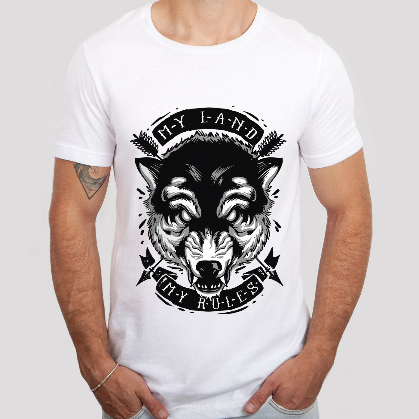 Wolf T-shirt, Wolf Head T-shirt, My Land My Rules Shirt, Scary T-shirt, Werewolf and Moon, Animal T-Shirt, Shirt with Scary Wolf