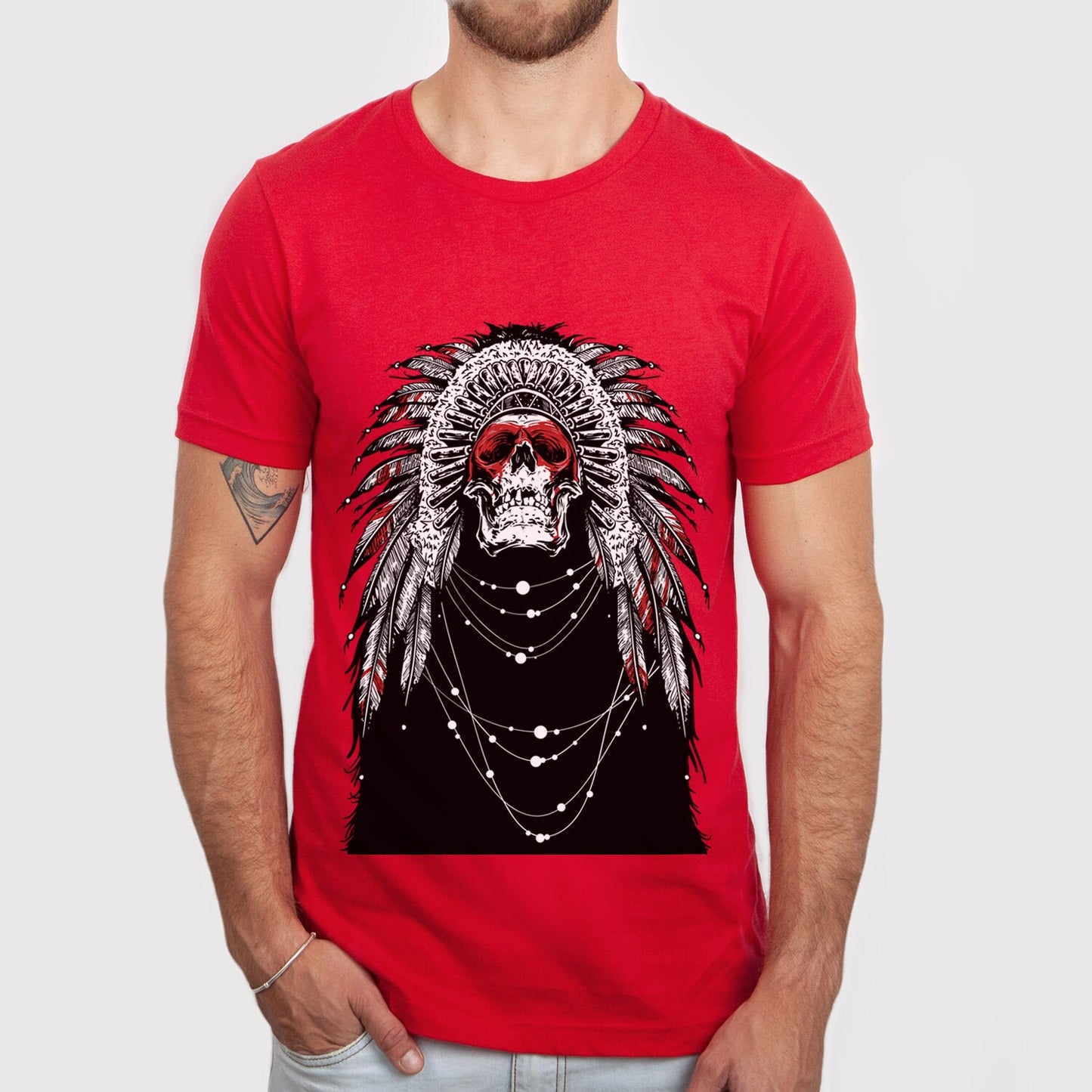 T-shirt amérindien, T-shirt indien, T-shirt tribal, T-shirt à plumes indiennes, T-shirt à tête de mort, T-shirt gothique, T-shirt fantastique et mythique, T-shirt d'horreur