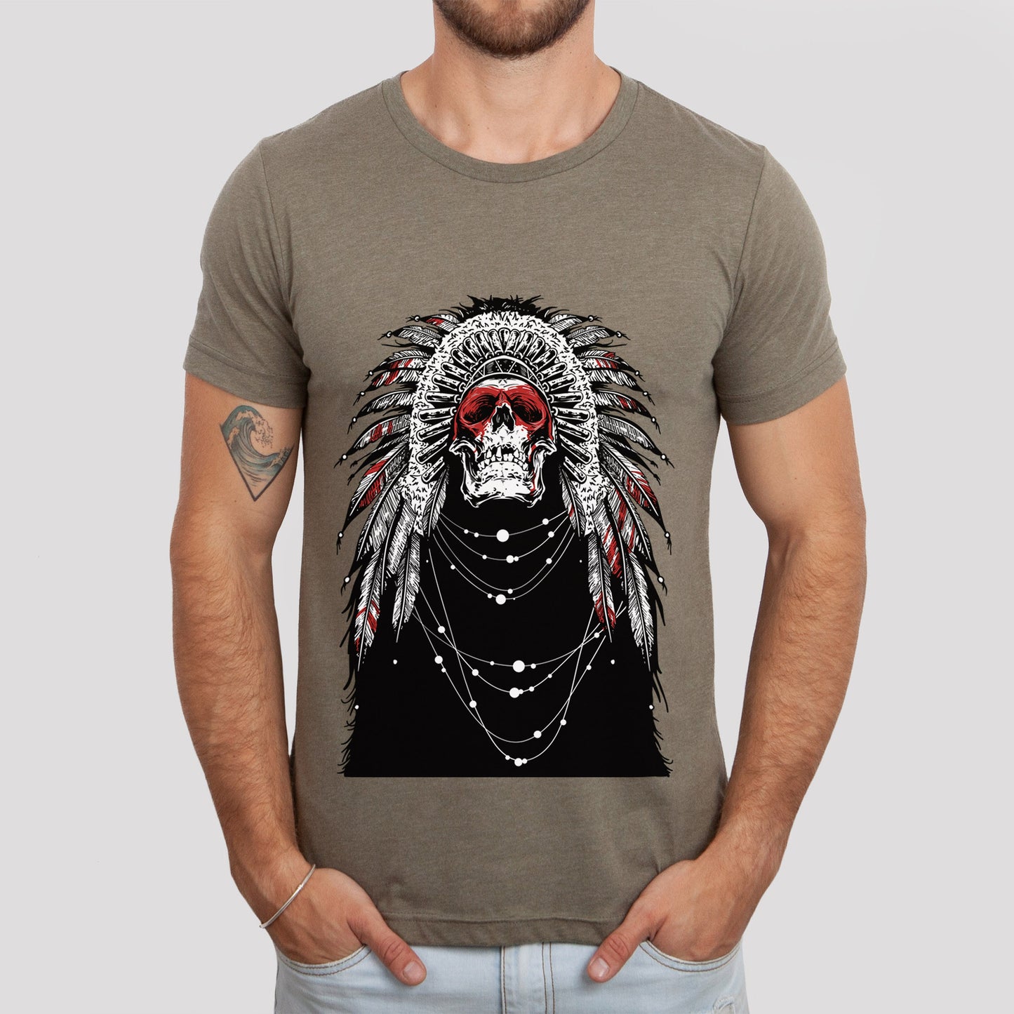 T-shirt amérindien, T-shirt indien, T-shirt tribal, T-shirt à plumes indiennes, T-shirt à tête de mort, T-shirt gothique, T-shirt fantastique et mythique, T-shirt d'horreur