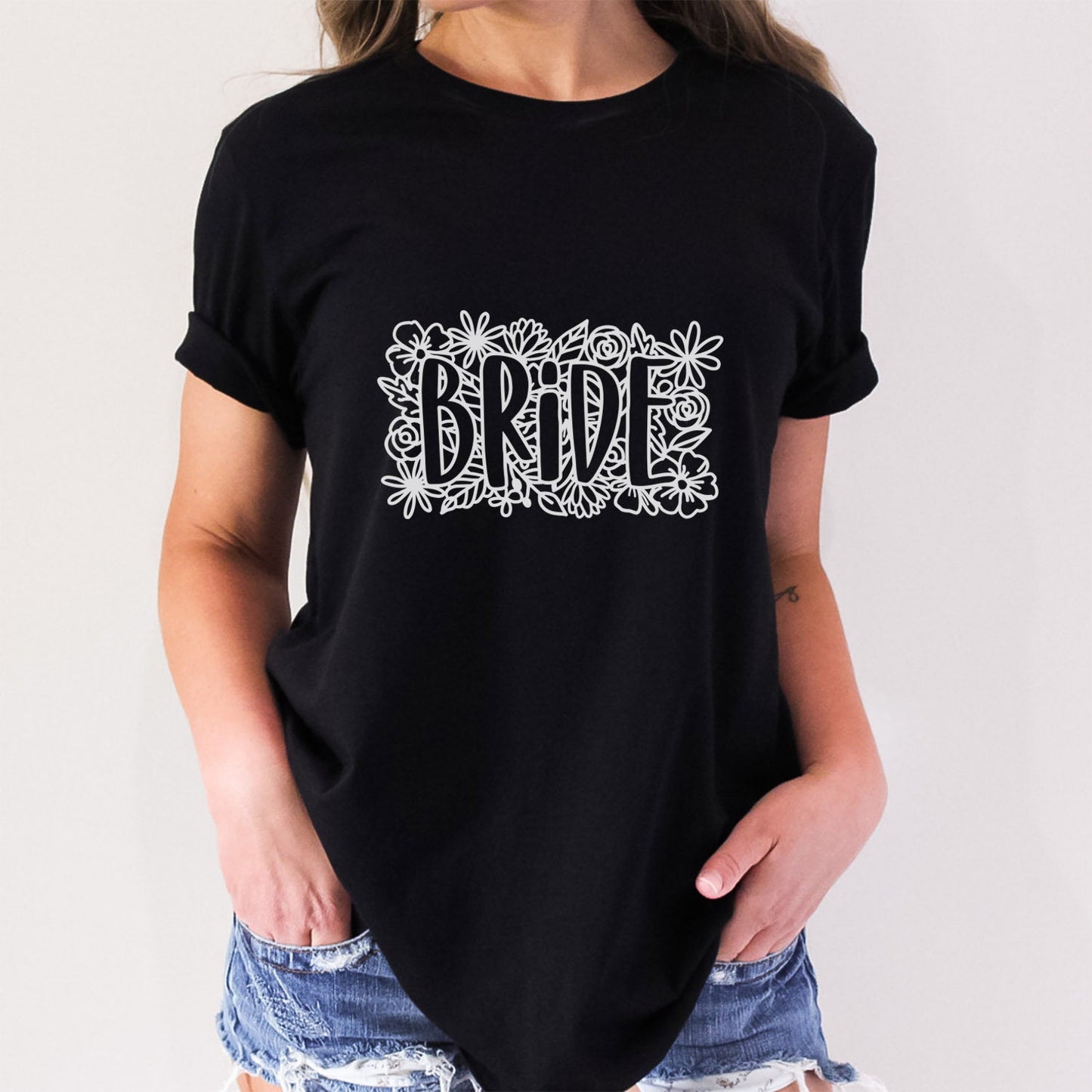 Floral Bride T-shirt, Bride Flowers Shirt, Wedding Shirt, Bride Tee, Bridal Shower Shirt, Gift Shirt for Bride, Bachelorette Party Shirt