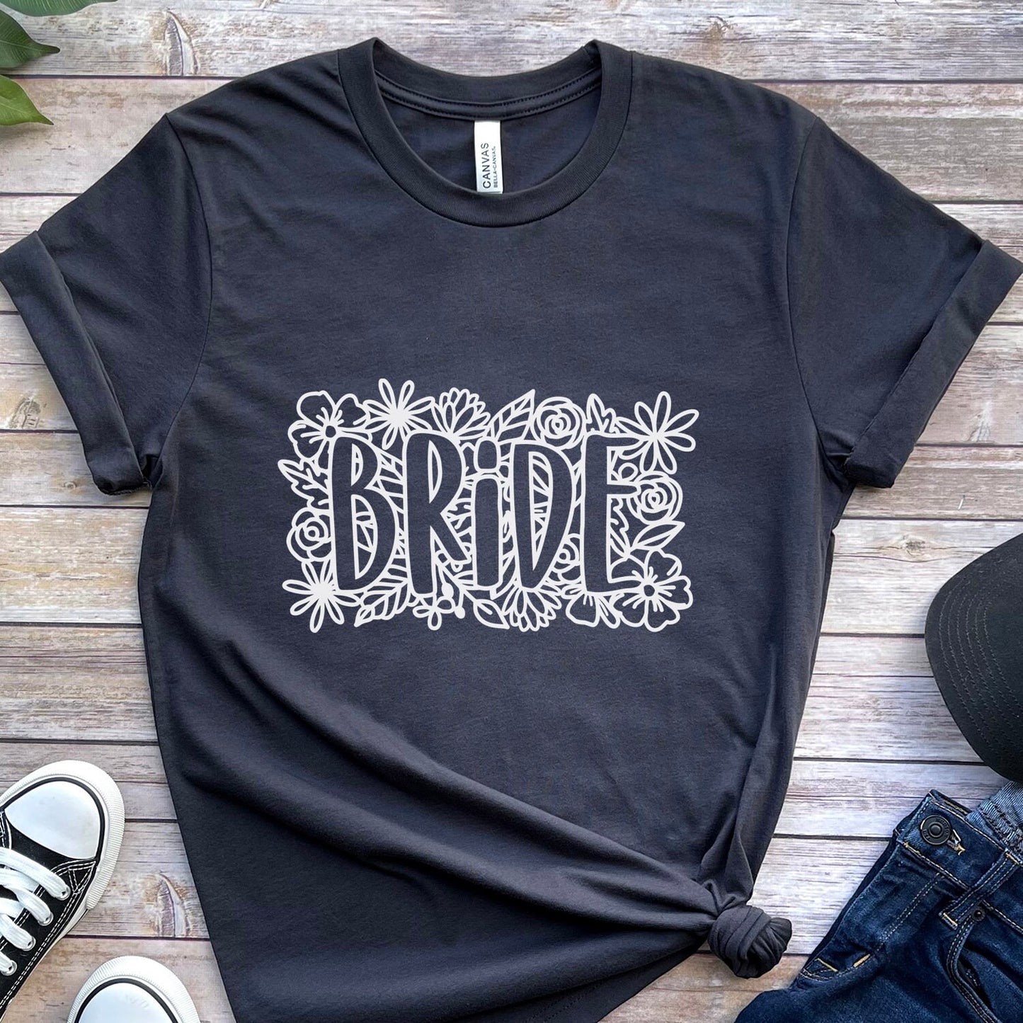 Floral Bride T-shirt, Bride Flowers Shirt, Wedding Shirt, Bride Tee, Bridal Shower Shirt, Gift Shirt for Bride, Bachelorette Party Shirt