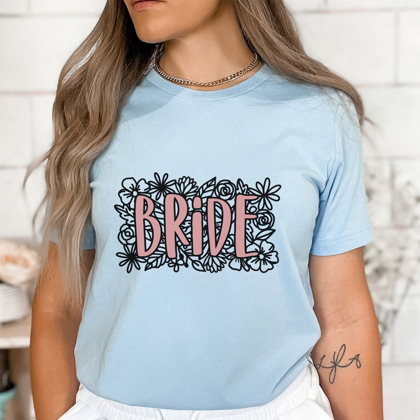 Floral Bride T-shirt, Wedding Shirt, Bride Tee, Bridal Shower, Flowers T-shirt, Gift Shirt for Bride, Bachelorette Party Shirt