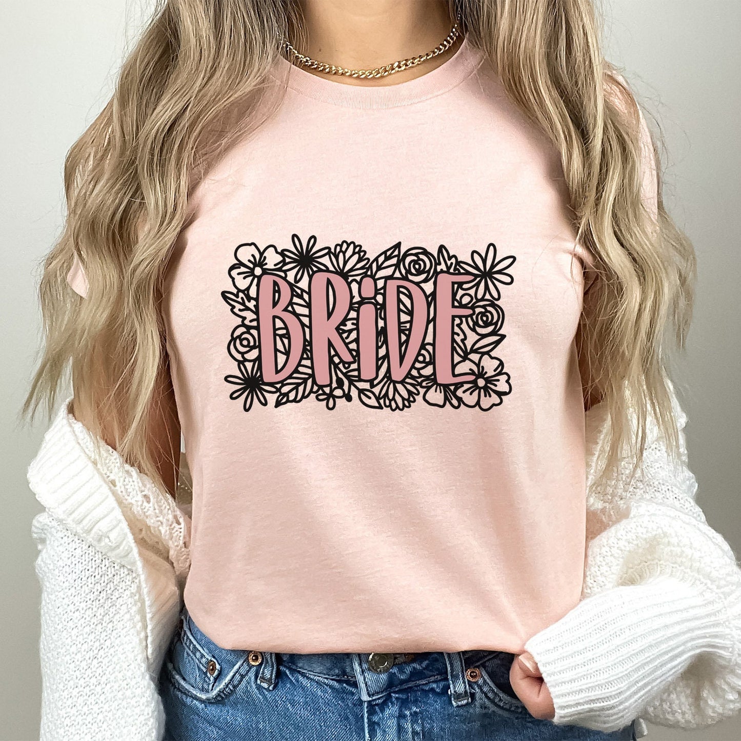 Floral Bride T-shirt, Wedding Shirt, Bride Tee, Bridal Shower, Flowers T-shirt, Gift Shirt for Bride, Bachelorette Party Shirt