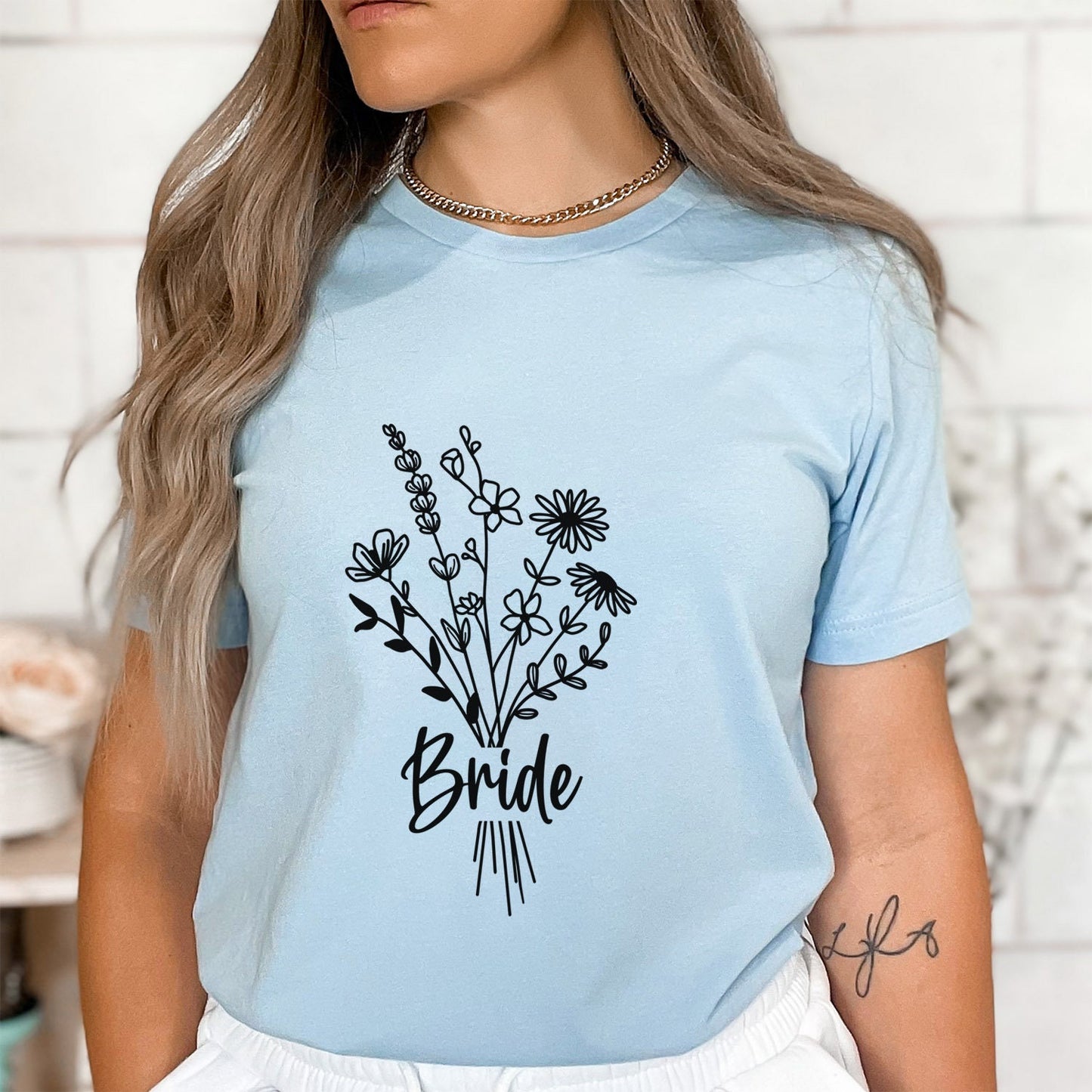 Bride T-shirt, Wedding Shirt, Wildflower Bouquet Floral Shirt, Bride Tee, Bachelorette Shirt, Gift Shirt for Bride, Bridal Shower Shirt