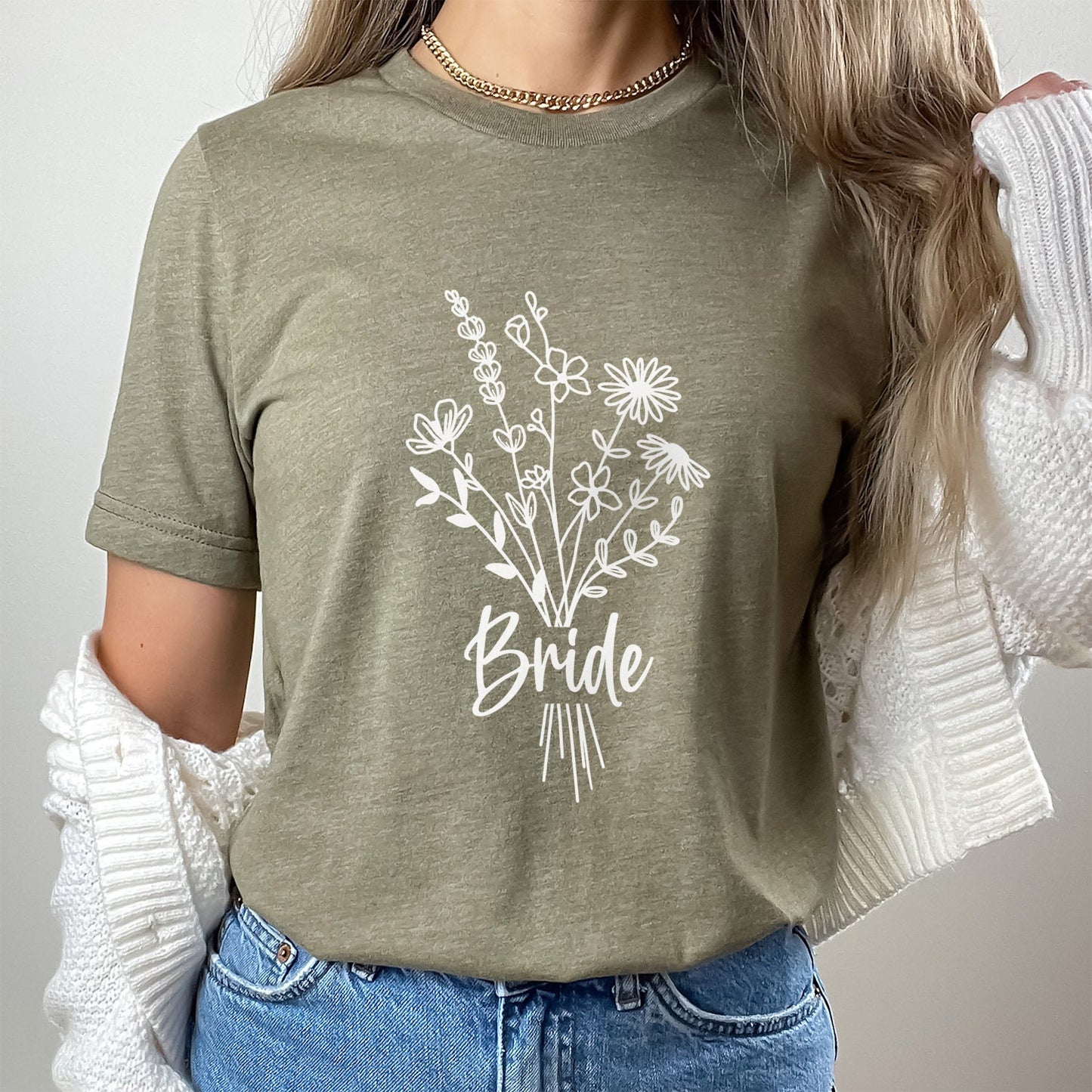 Bride T-shirt, Wedding Shirt, Wildflower Bouquet Floral Shirt, Bride Tee, Bachelorette Shirt, Gift Shirt for Bride, Bridal Shower Shirt