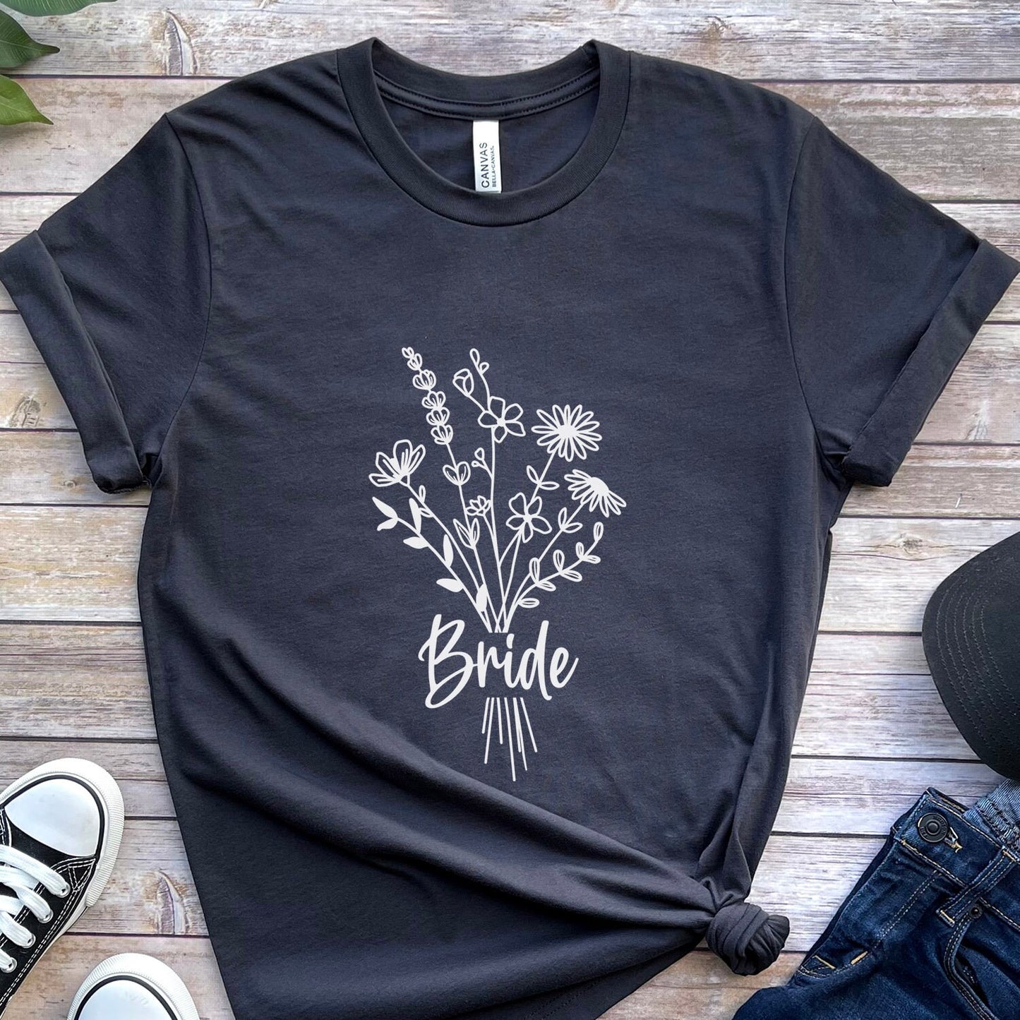 Bride T-shirt, Wedding Shirt, Wildflower Bouquet Floral Shirt, Bride Tee, Bachelorette Shirt, Gift Shirt for Bride, Bridal Shower Shirt