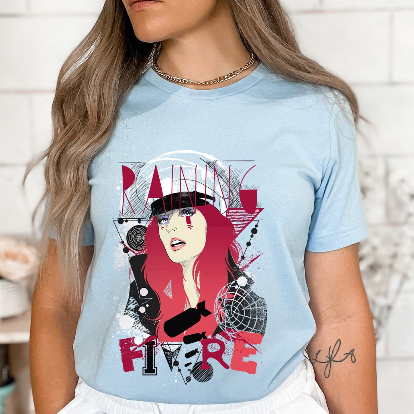 Raining Fire Shirt, Pop Style T-shirt, Woman FaceT-shirt, Gift T-shirt for Her, Policewoman T-Shirt