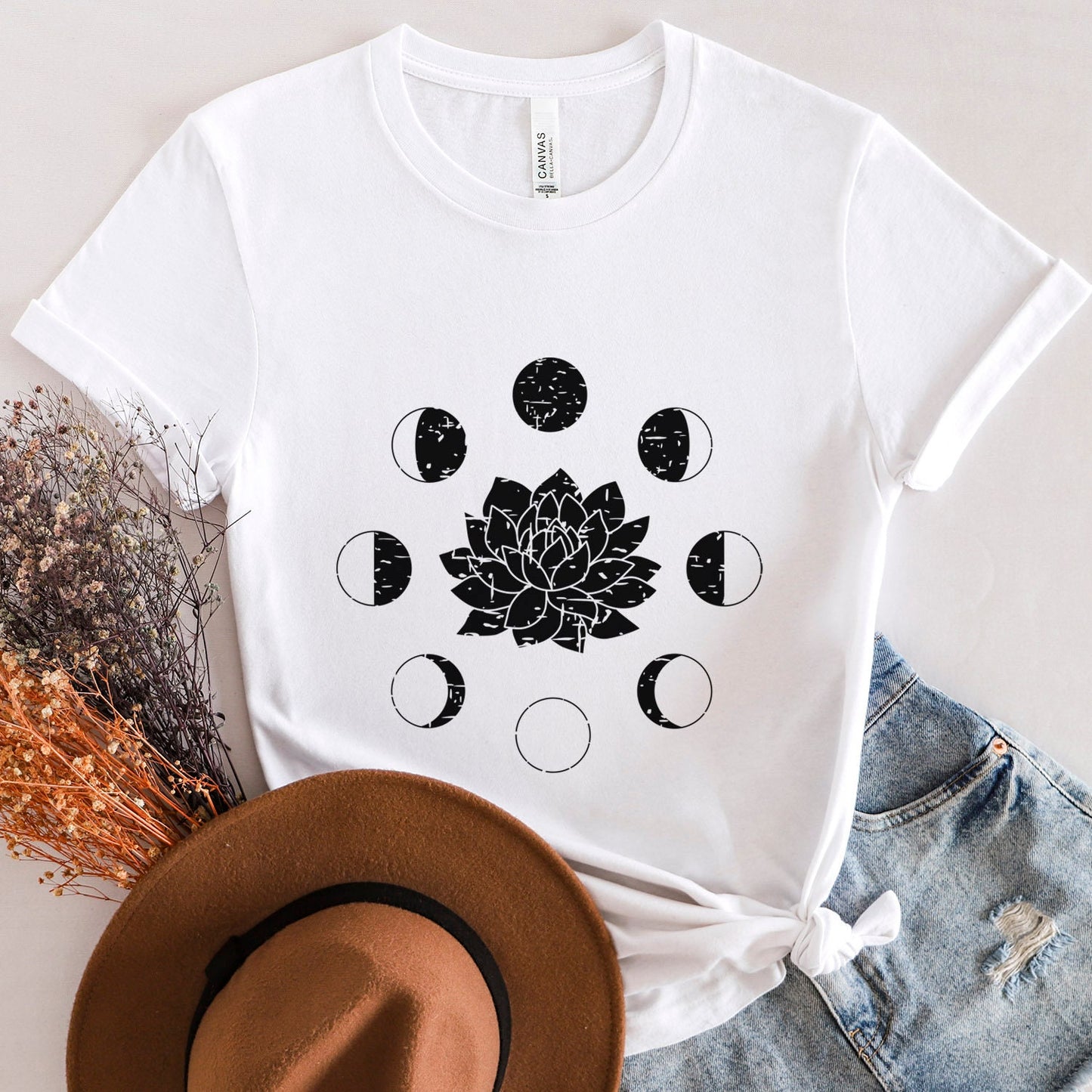 Lotus Moon Phase T-shirt, Boho T-shirt, Grunge Shirt, Inspirational T-shirt, Bohemian T-shirt, Moon and Stars T-Shirt, Gift for Her