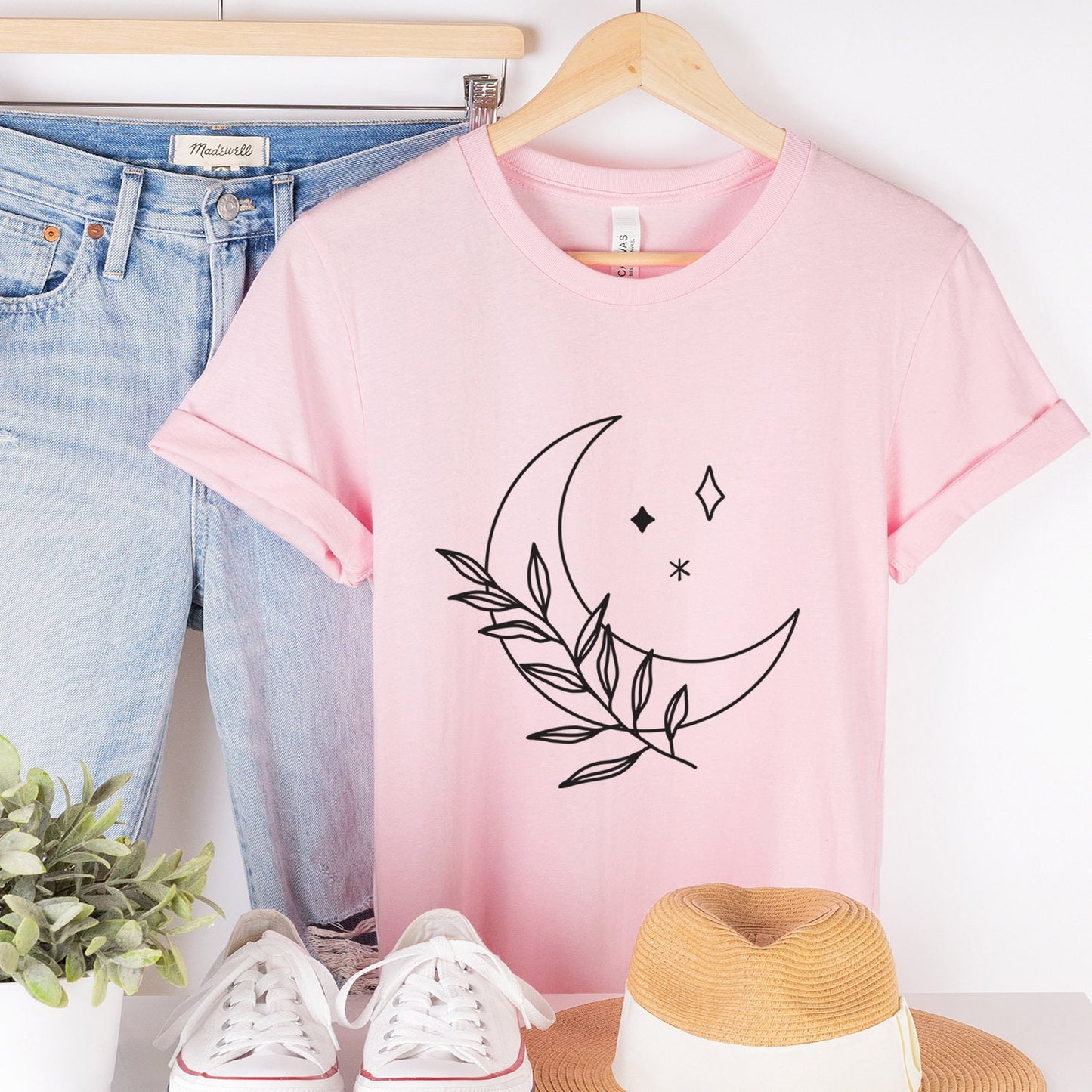 Moon Branch T-shirt, Mystical Shirt, Mystic Tee, Boho T-shirt, Bohemian T-shirt, Moon and Stars T-Shirt, Gift for Her