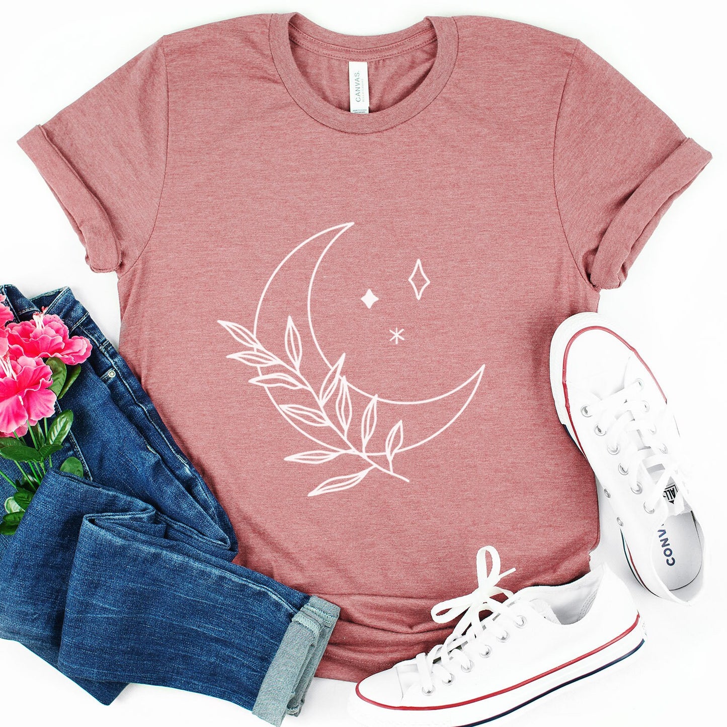 Moon Branch T-shirt, Mystical Shirt, Mystic Tee, Boho T-shirt, Bohemian T-shirt, Moon and Stars T-Shirt, Gift for Her