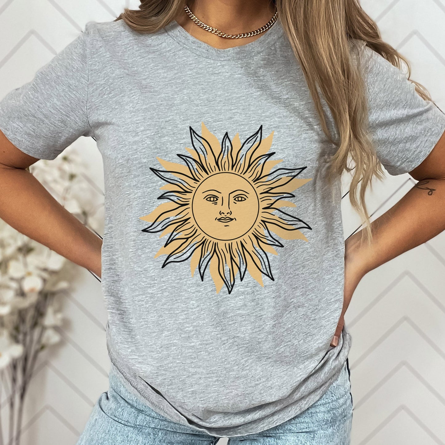 Sun Face T-shirt, Mystical Shirt, Boho T-shirt, Solar T-shirt, Moon and Stars T-Shirt, Bohemian T-shirt, Astrologic Shirt, Gift for Her