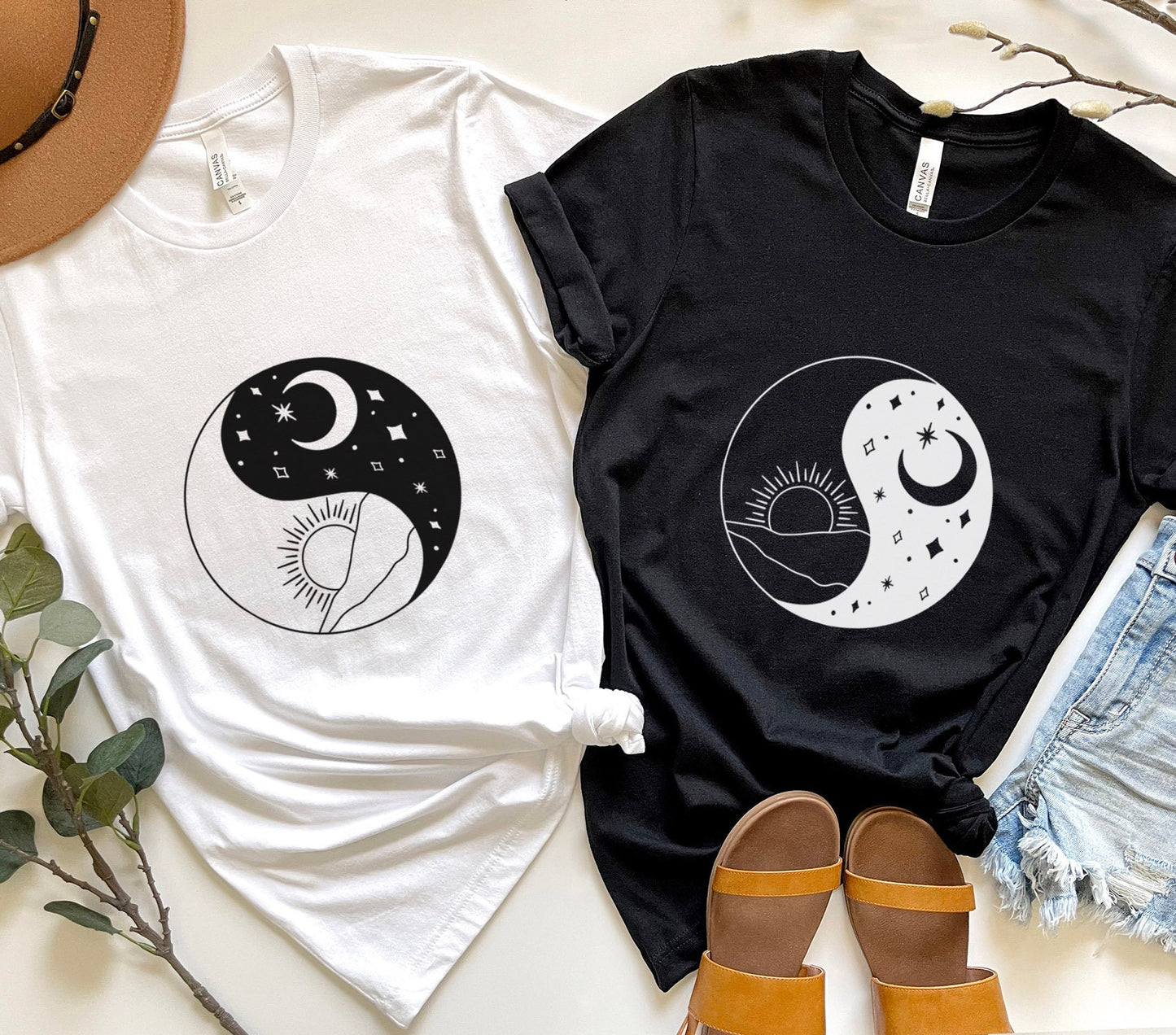 T-shirt Ying Yang, T-shirt Soleil et Lune, T-shirt Mystique, T-shirt Boho, T-shirt Mystiques, T-shirt Bohème, T-shirt Cadeau pour Elle