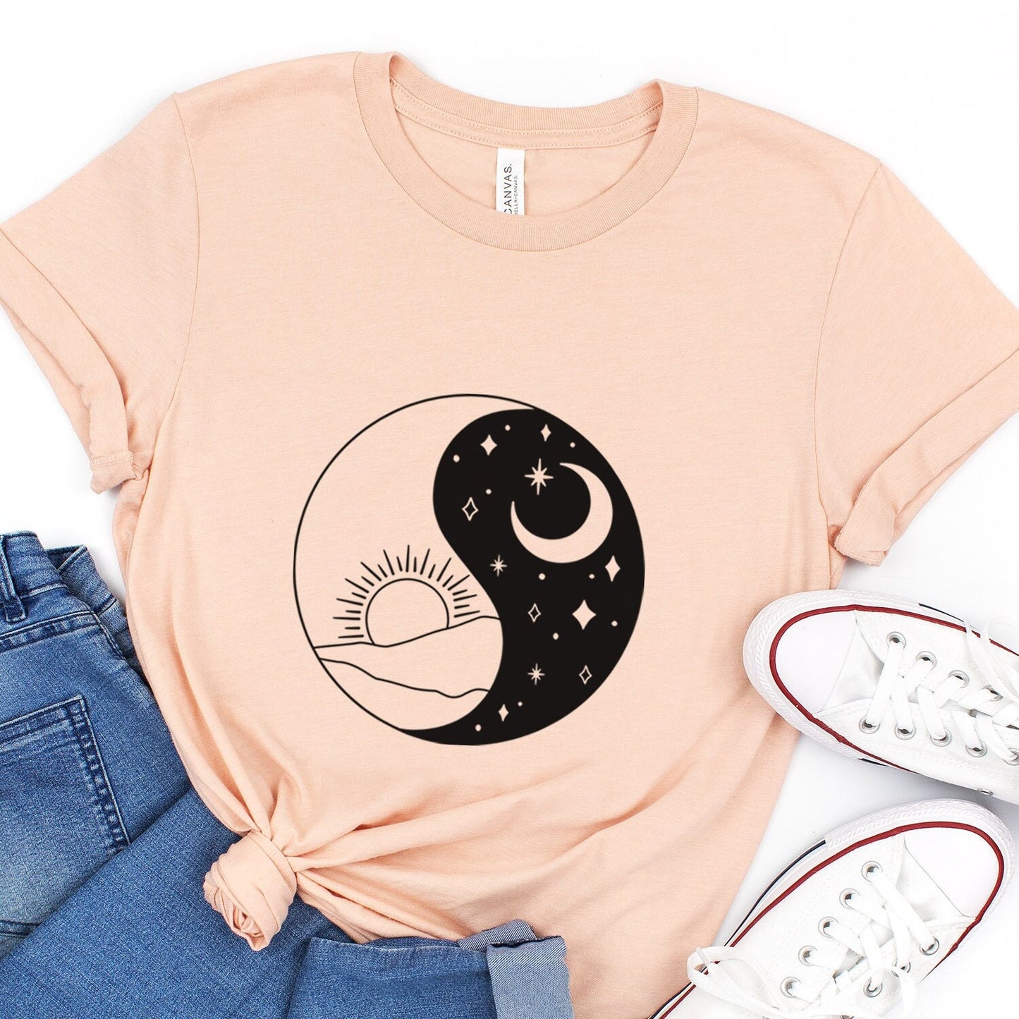 Ying Yang T-shirt, Sun and Moon Shirt, Mystical Shirt, Boho T-shirt, Mystics Shirt, Bohemian T-shirt, Gift Shirt for Her