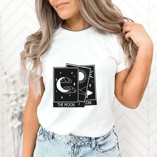 T-shirt Tarot Stack, T-shirt Astrologie, T-shirt Mystique, T-shirt Boho, T-shirt Lune Étoiles Soleil, T-shirt Mystique Cadeau pour Elle