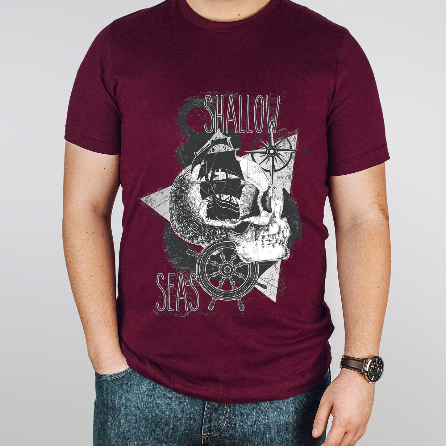 Shallow Seas T-shirt, Sea T-shirt, Nautical Shirt, Skull Shirt, T-shirt with Compass, Sea Shirt, Travel T-Shirt, Outdoors Shirt