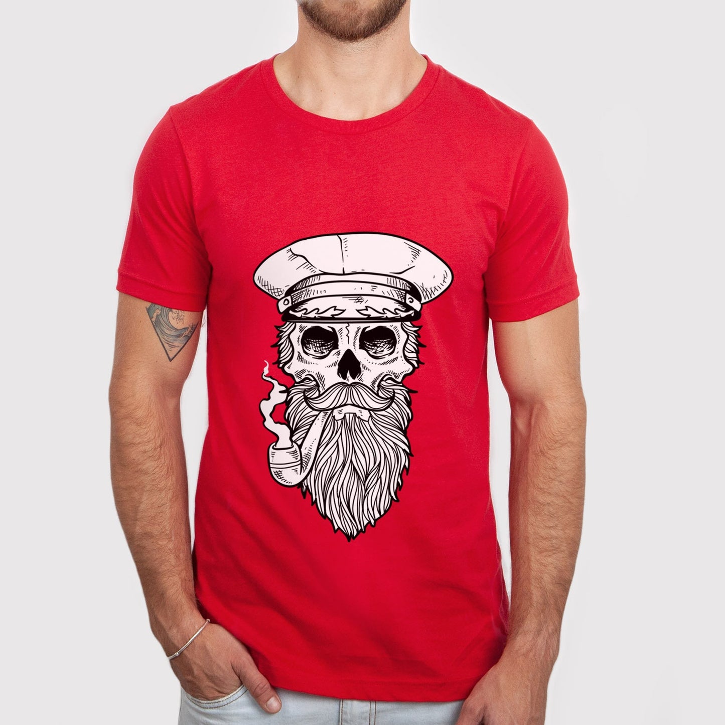 T-shirt marin, T-shirt tête de mort, T-shirt visage squelette, T-shirt voile, T-shirt tête de mort avec barbe, T-shirt tête de mort marin, T-shirt barbe