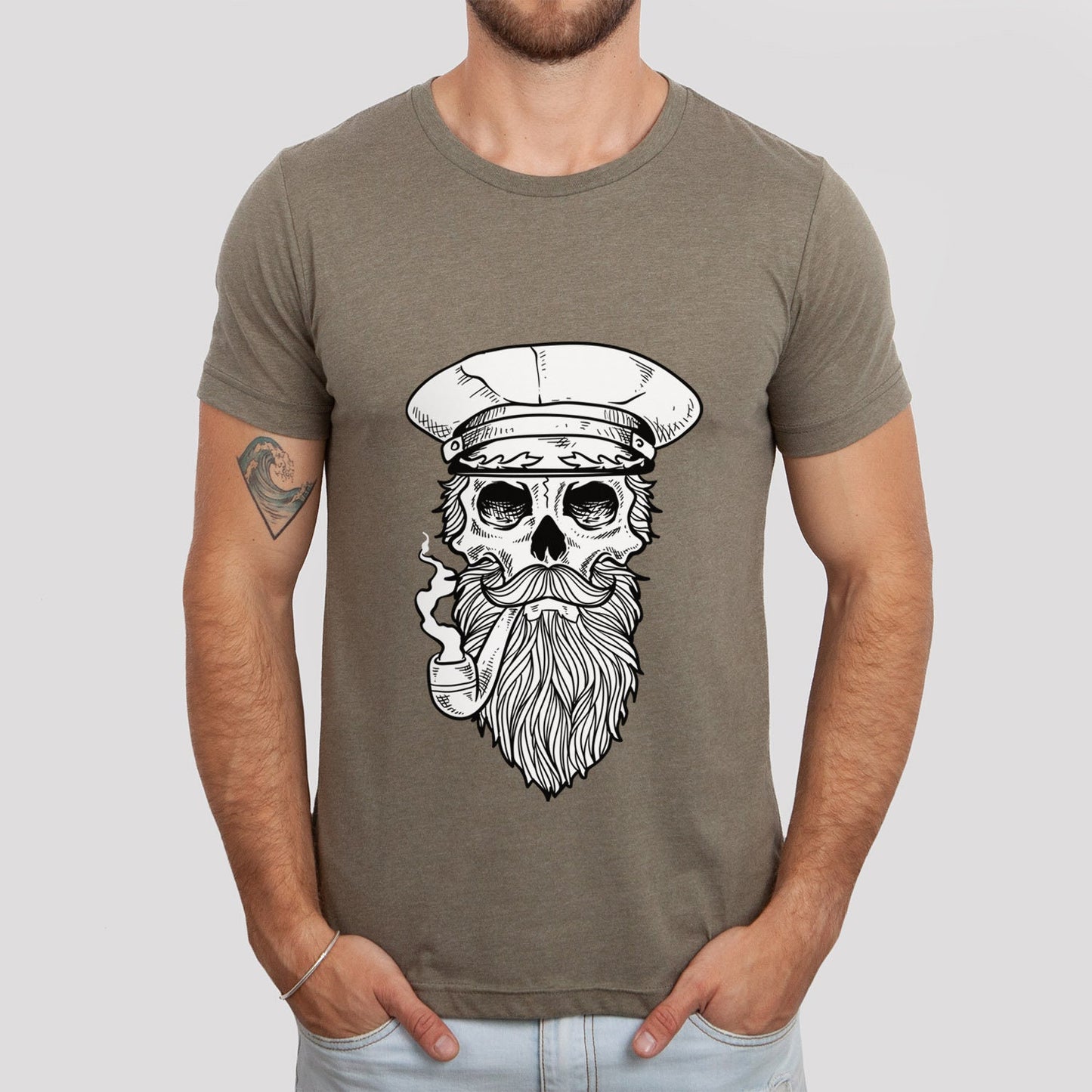 T-shirt marin, T-shirt tête de mort, T-shirt visage squelette, T-shirt voile, T-shirt tête de mort avec barbe, T-shirt tête de mort marin, T-shirt barbe