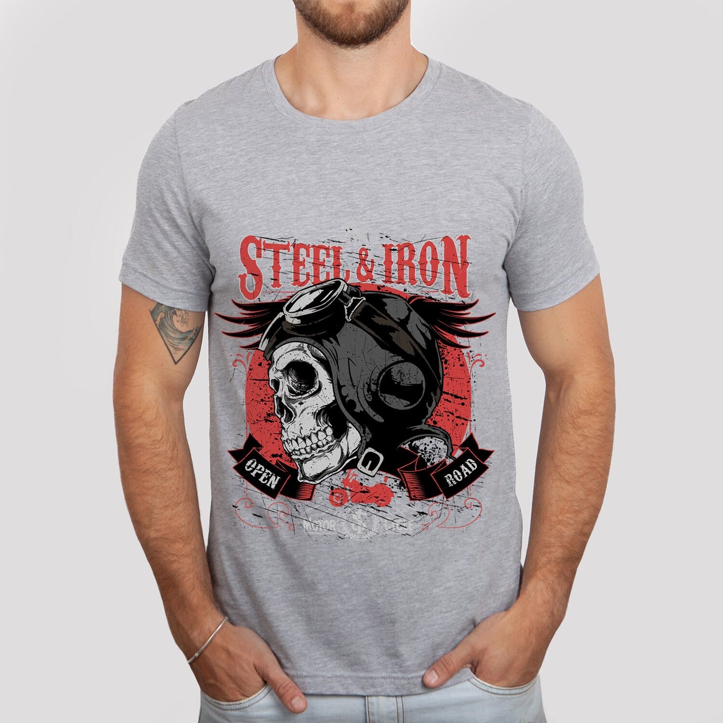 Steel and Iron Shirt, Motorcycle T-shirt, Skull T-shirt, Skeleton Face Shirt, Riders T-Shirt, Gift for Motorcycle Lovers