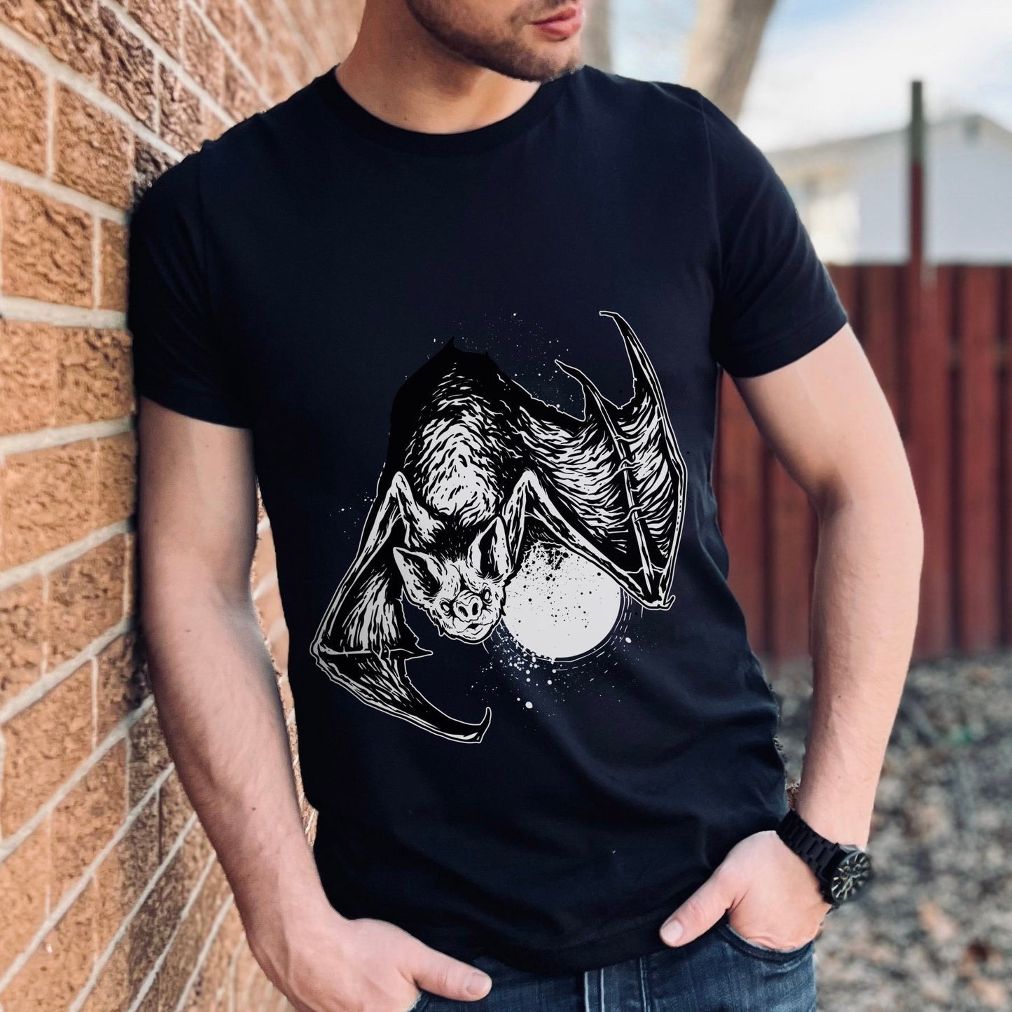 The Bat T-shirt, Black T-shirt, Bat Shirt, Animals Shirt, Scary Bat and Moon Shirt, Horror T-Shirt, Gift for Him, Gift for Her