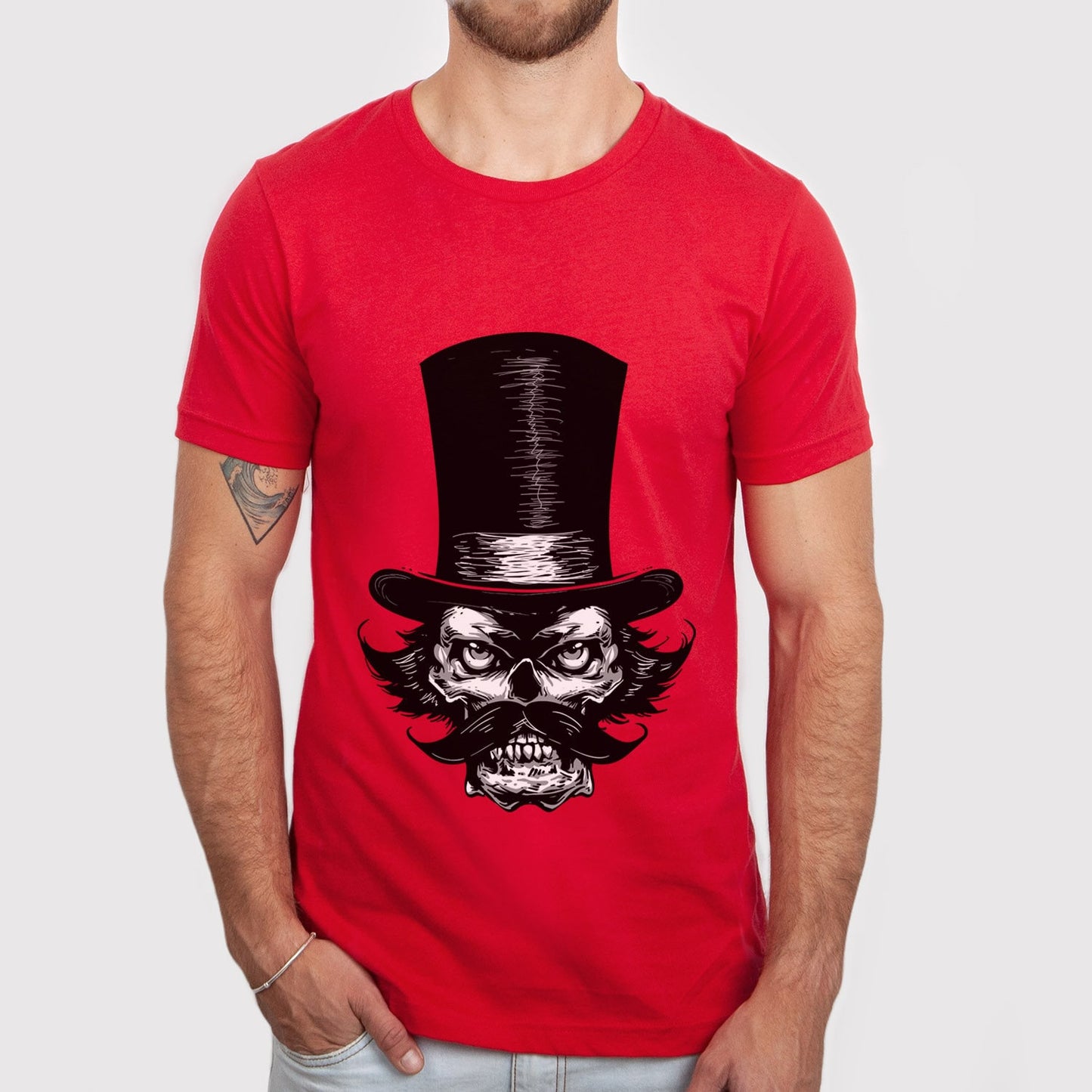 T-shirt bagarreur, T-shirt crâne avec moustache et chapeau, T-shirt crâne avec barbe, T-shirt horreur, cadeau pour lui