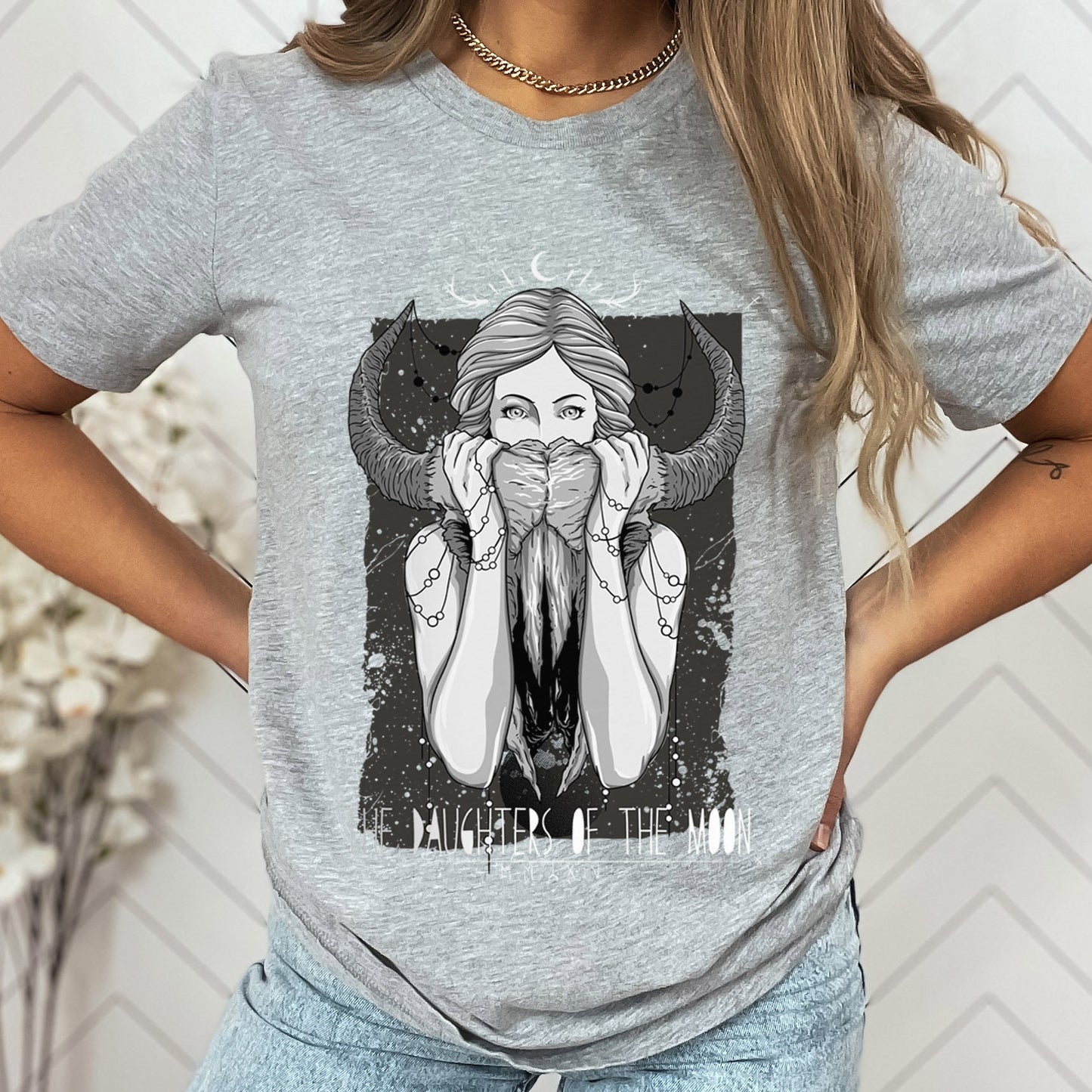 The Daughters of the Moon T-shirt, Gothic T-Shirt, Fantasy t-shirt, Moon-lit scene, Cosmic Horror, Celestial Moon Shirt, Spiritual T-Shirt