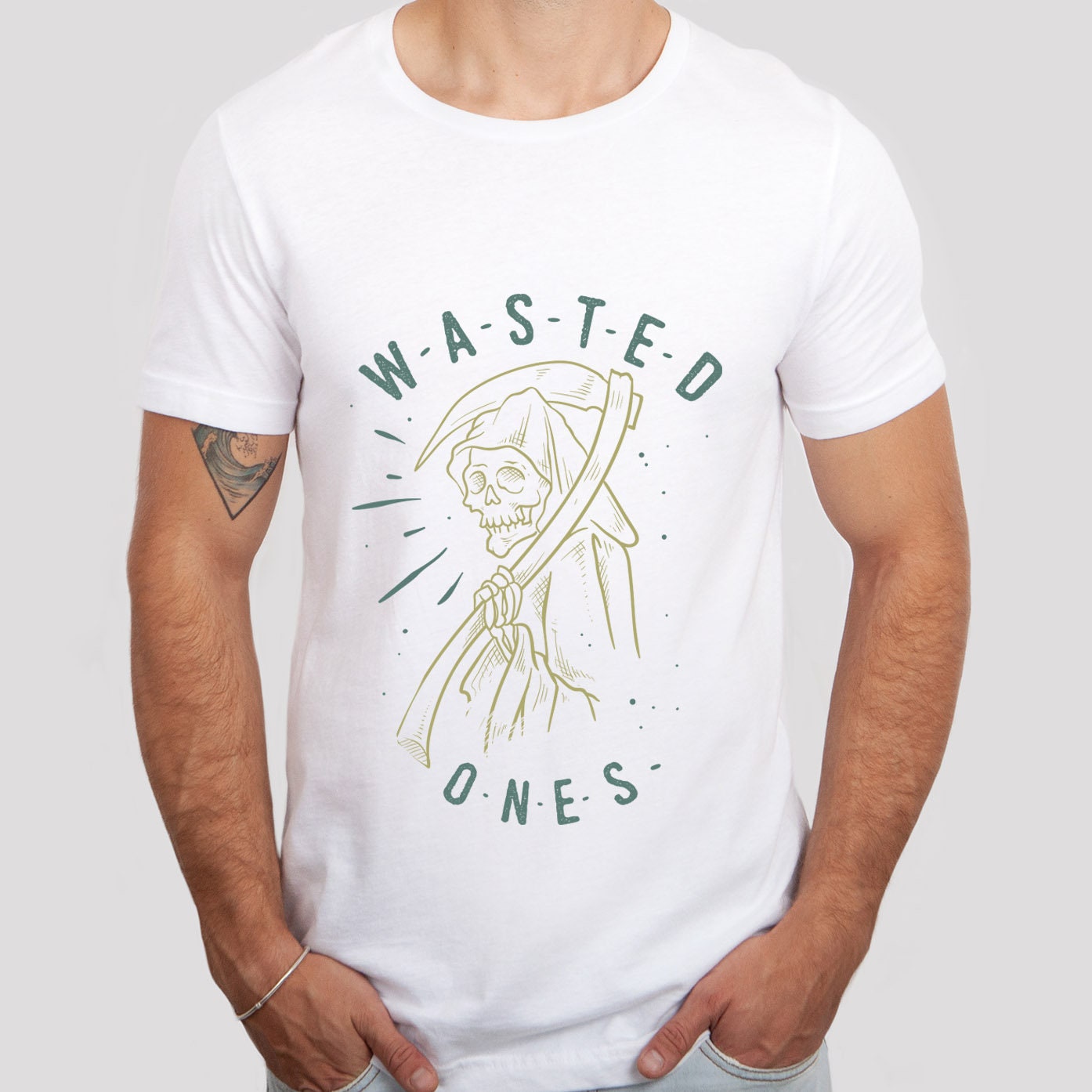 T-shirt Wasted Ones, T-shirt Ange de la Mort, T-shirt avec squelette, T-shirt Mythologie, T-shirt Squelette Effrayant, T-shirt Horreur, T-shirt Gothique