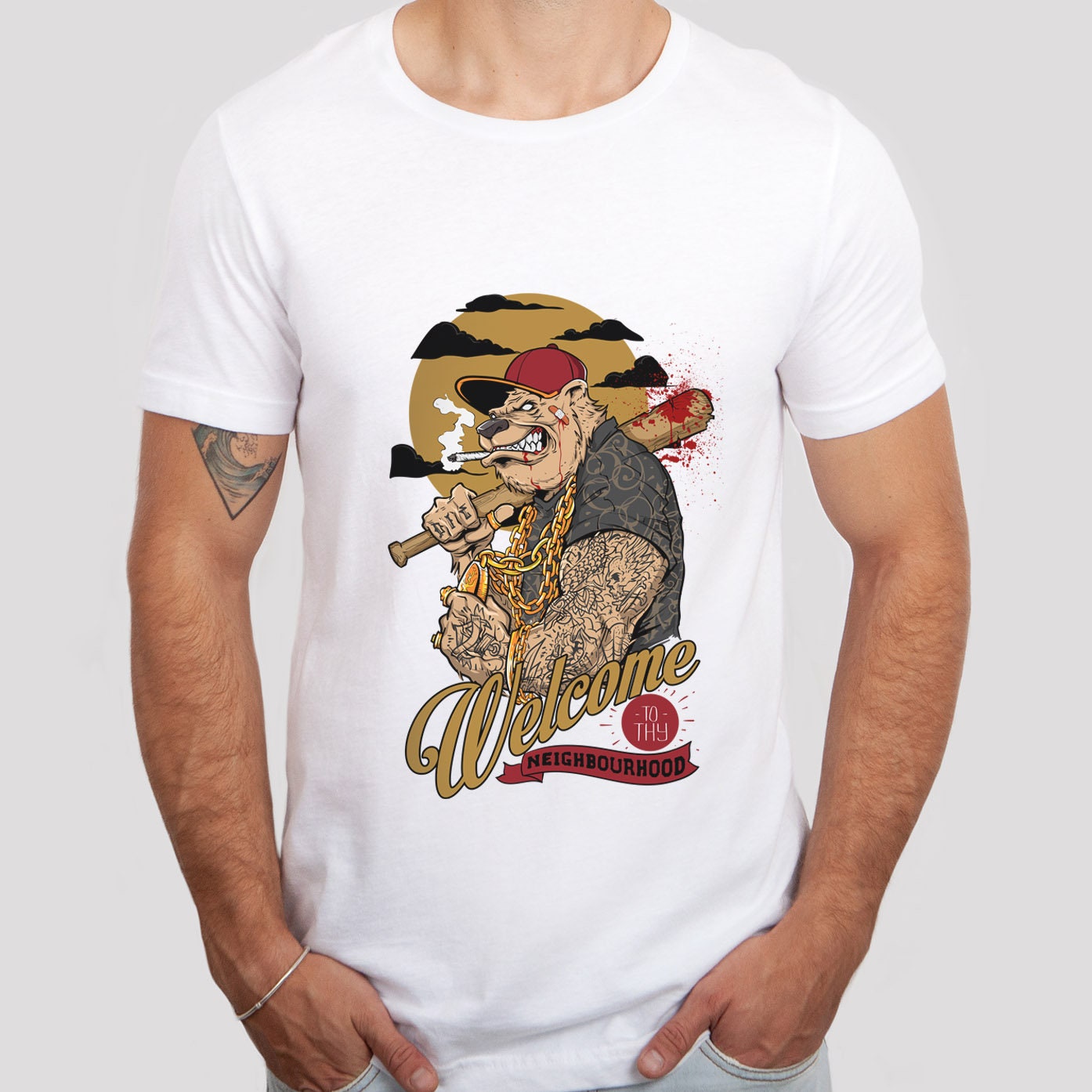 T-shirt drôle de chien, T-shirt avec humour, T-shirt de chien avec des tatouages, T-shirt de bienvenue dans ton quartier, T-shirt cadeau amusant