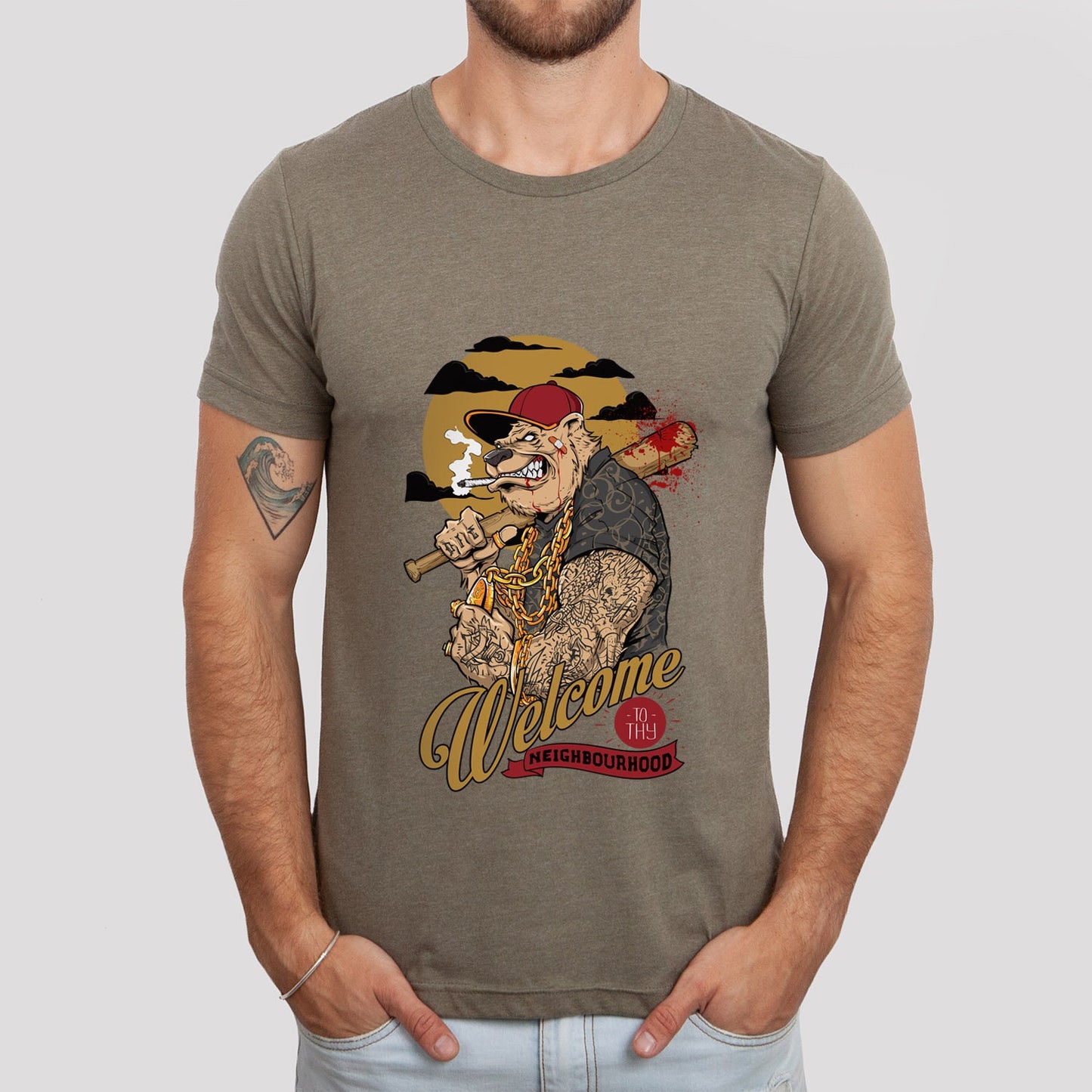 T-shirt drôle de chien, T-shirt avec humour, T-shirt de chien avec des tatouages, T-shirt de bienvenue dans ton quartier, T-shirt cadeau amusant